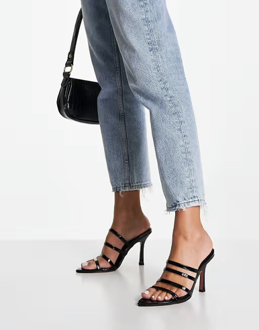 ASOS MULTI STRAP HEELED MULE IN BLACK