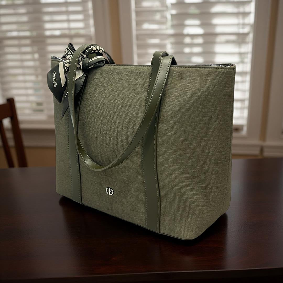 Chrisbella Large Fabric Finish Double Strap Bag in Army Green