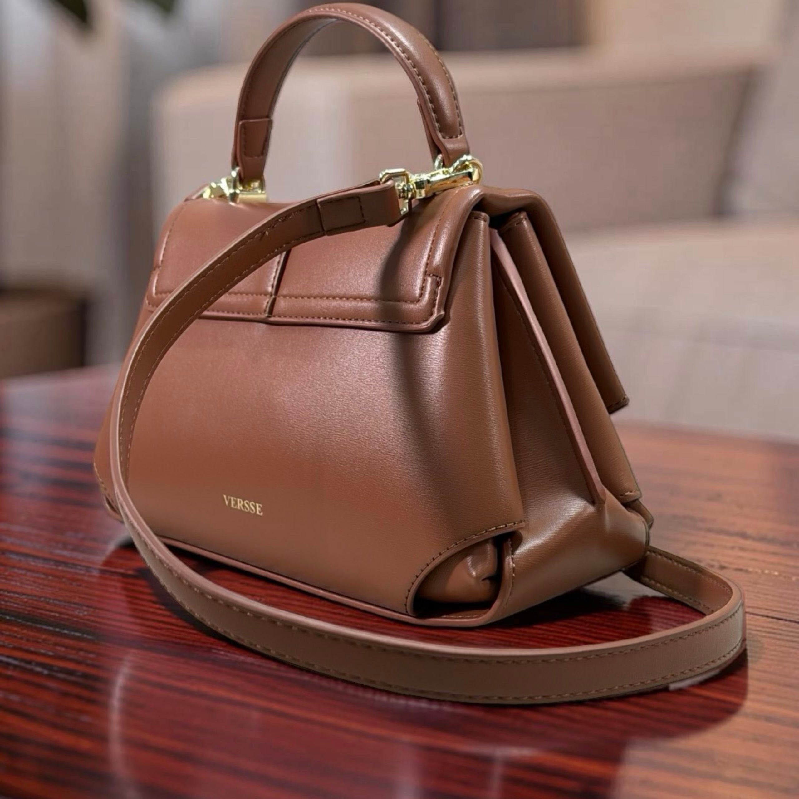 Versse Top Handle Small Bag in Brown