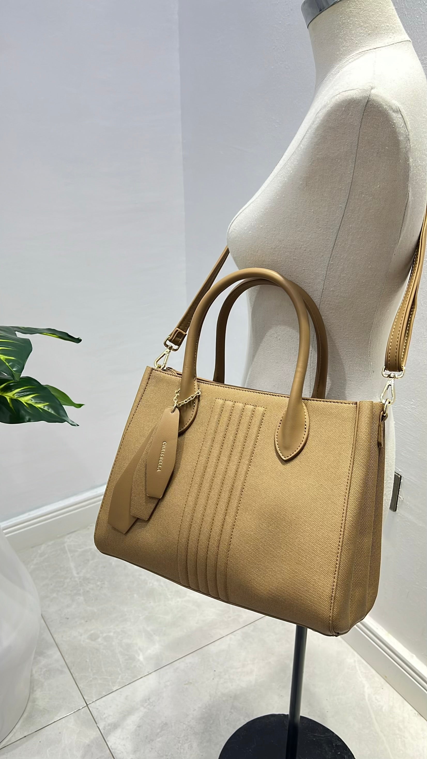 Chrisbella Charm Detail Textured Bag in Khaki