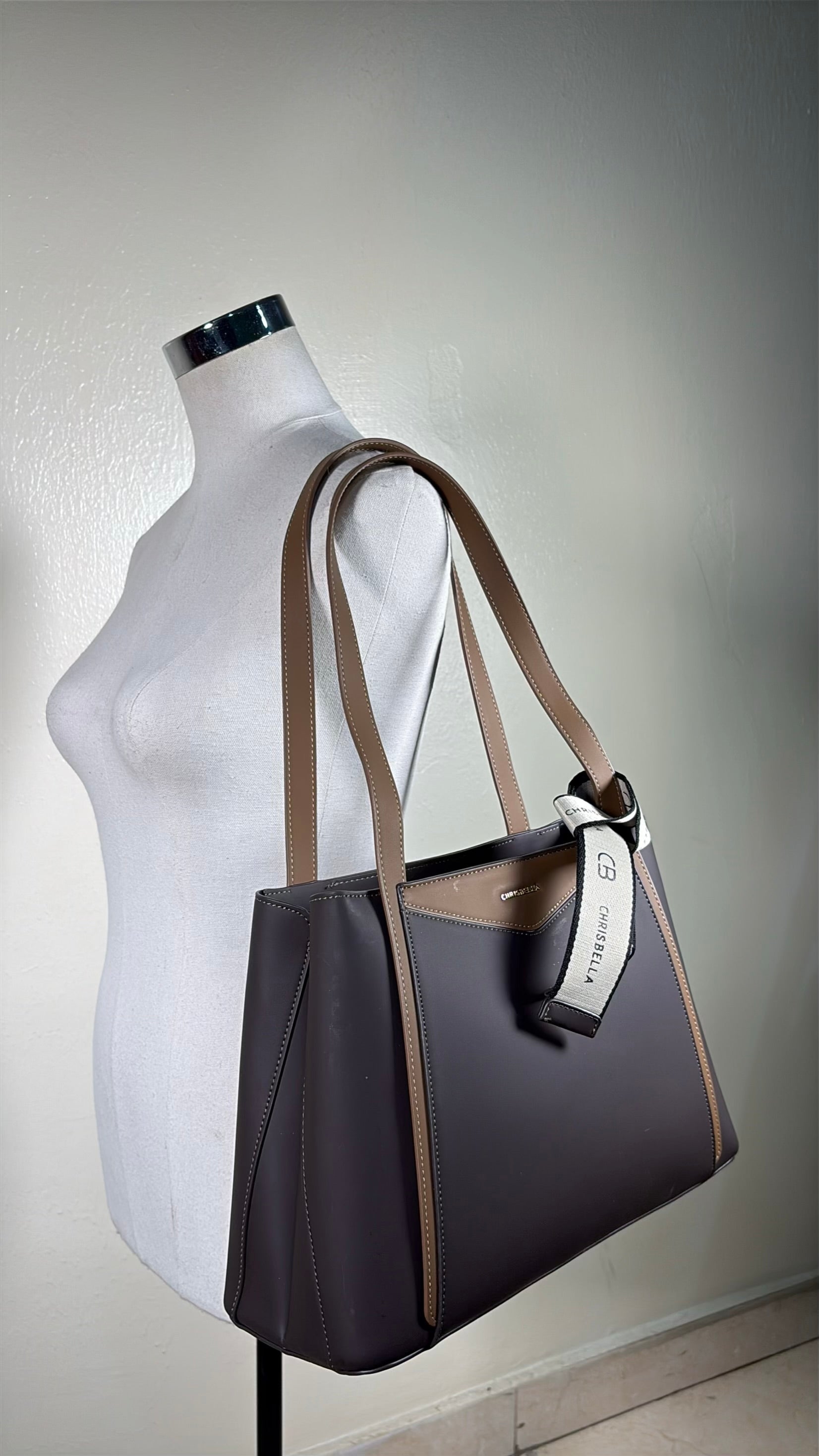Chrisbella 2-in-1 Contrast Color Shoulder Bag in Coffee