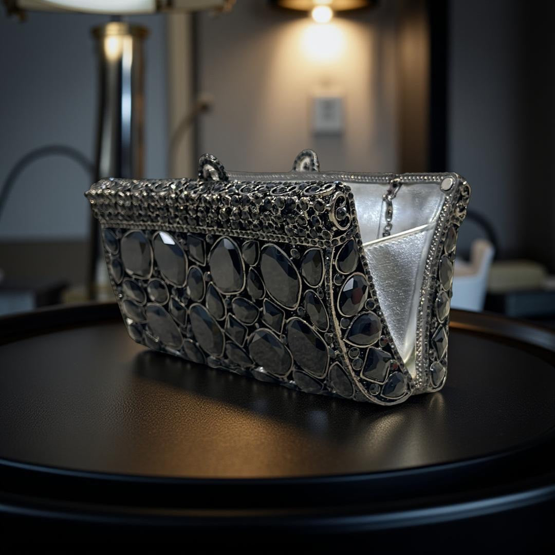 Cairo Glam Clutch Statement Purse with Crystals in Black