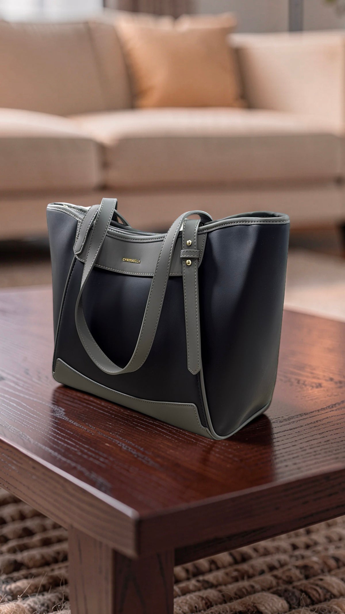 Chrisbella Large Two-Tone Bag in Black