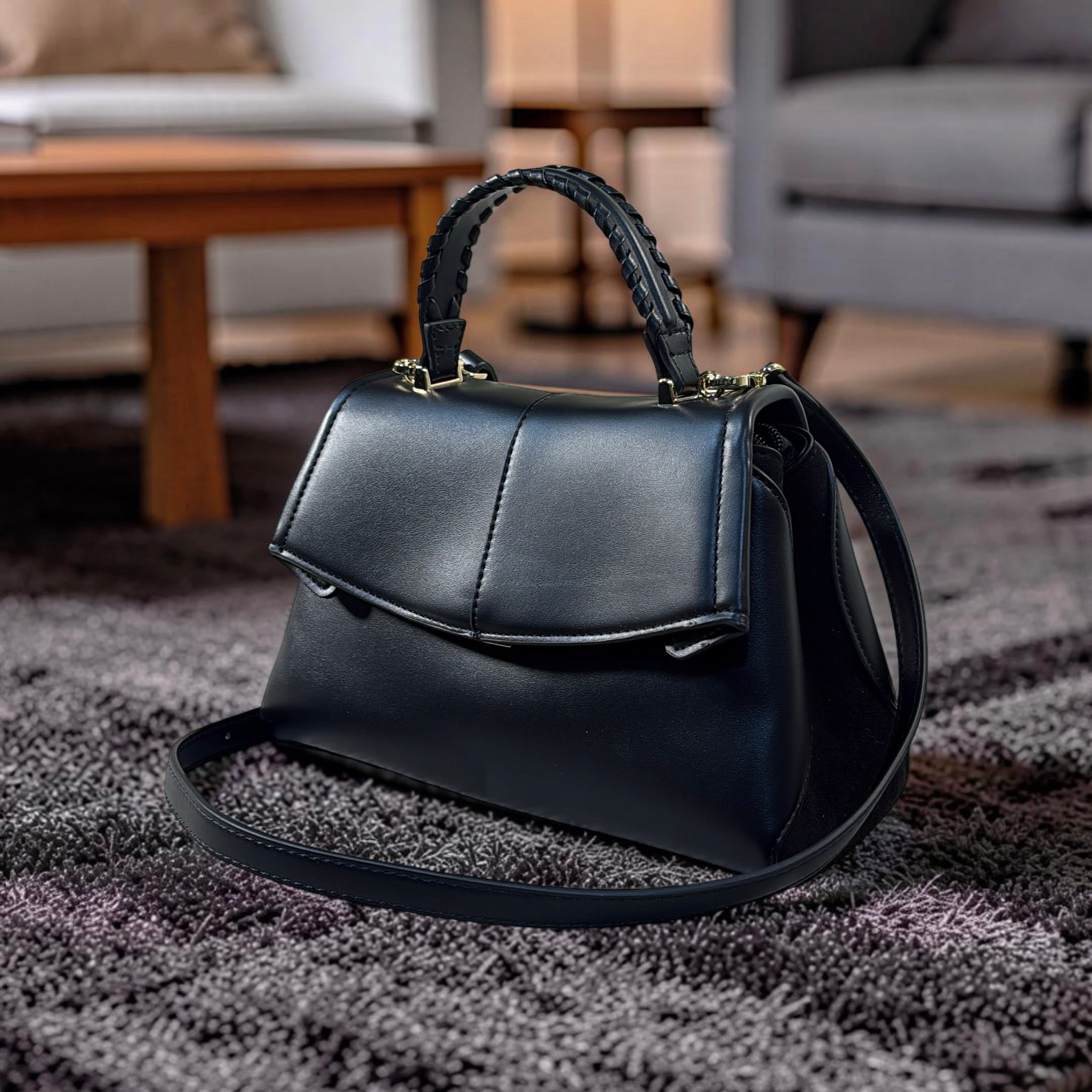 Chrisbella Suede Contast Top Handle Bag in Black