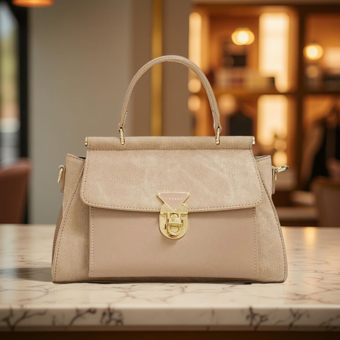 Versse Top Handle Contrast Bag in Apricot
