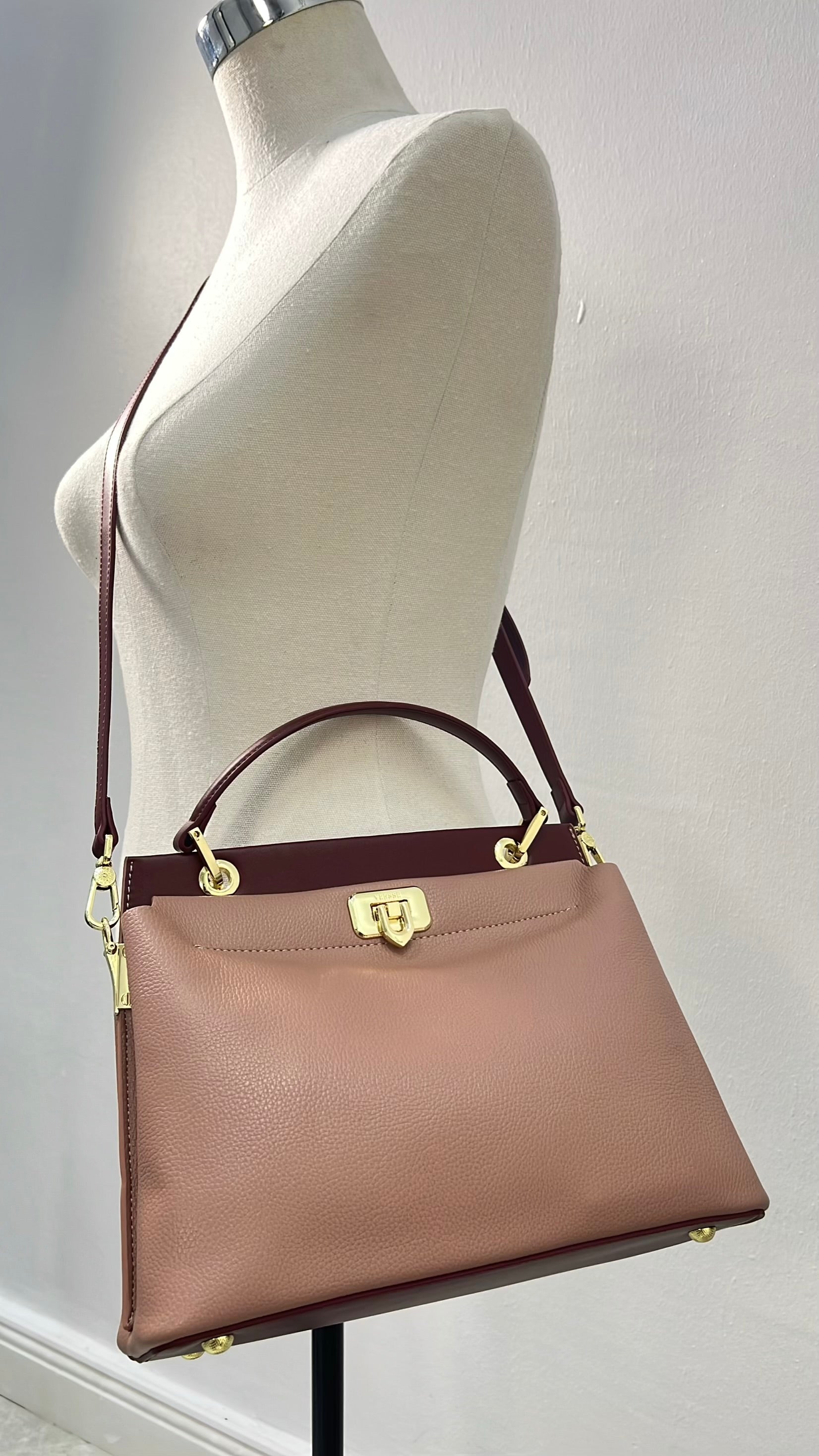 Versse Top Handle Textured Leather Bag in Pink