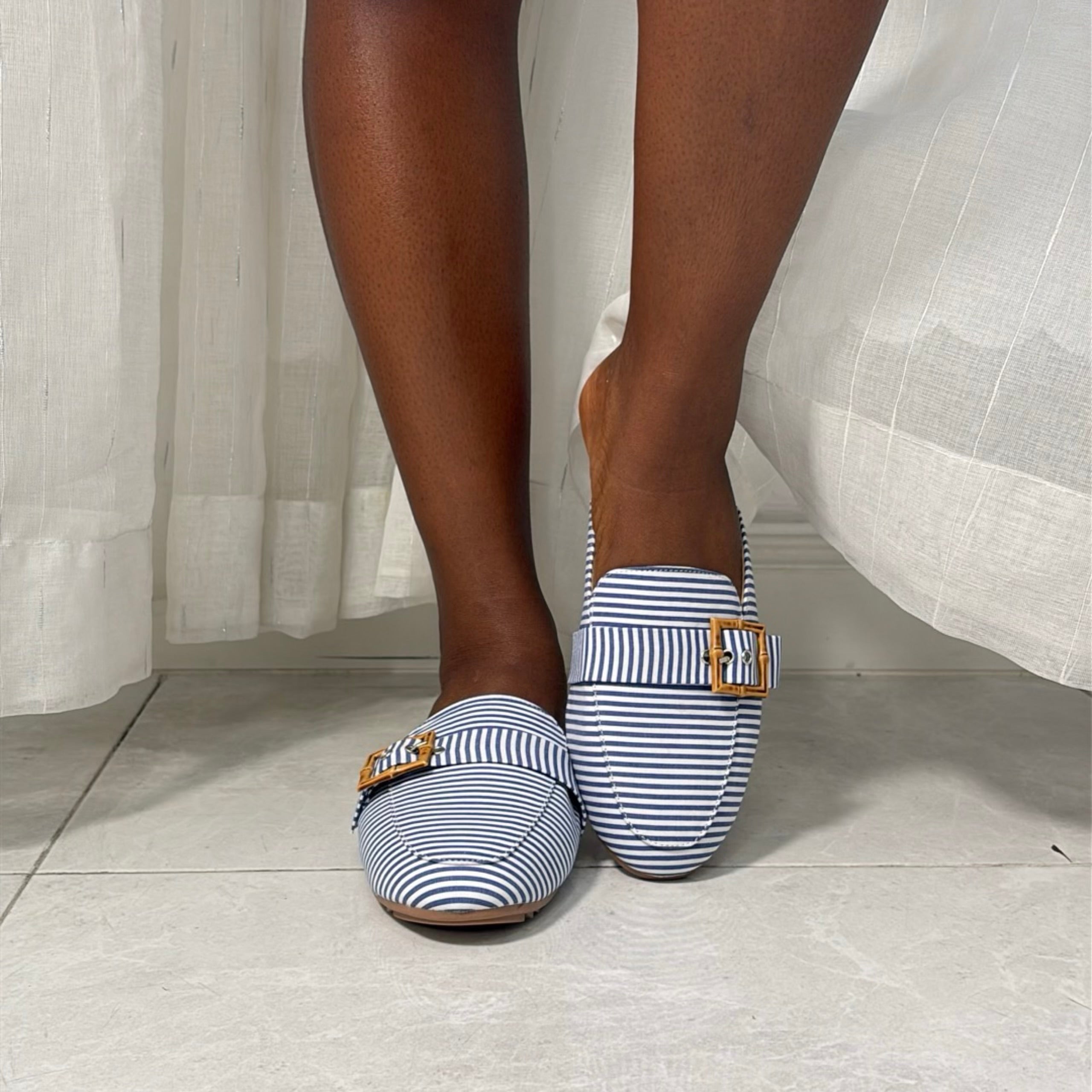 Nautica Stripped Flat Mule in Blue