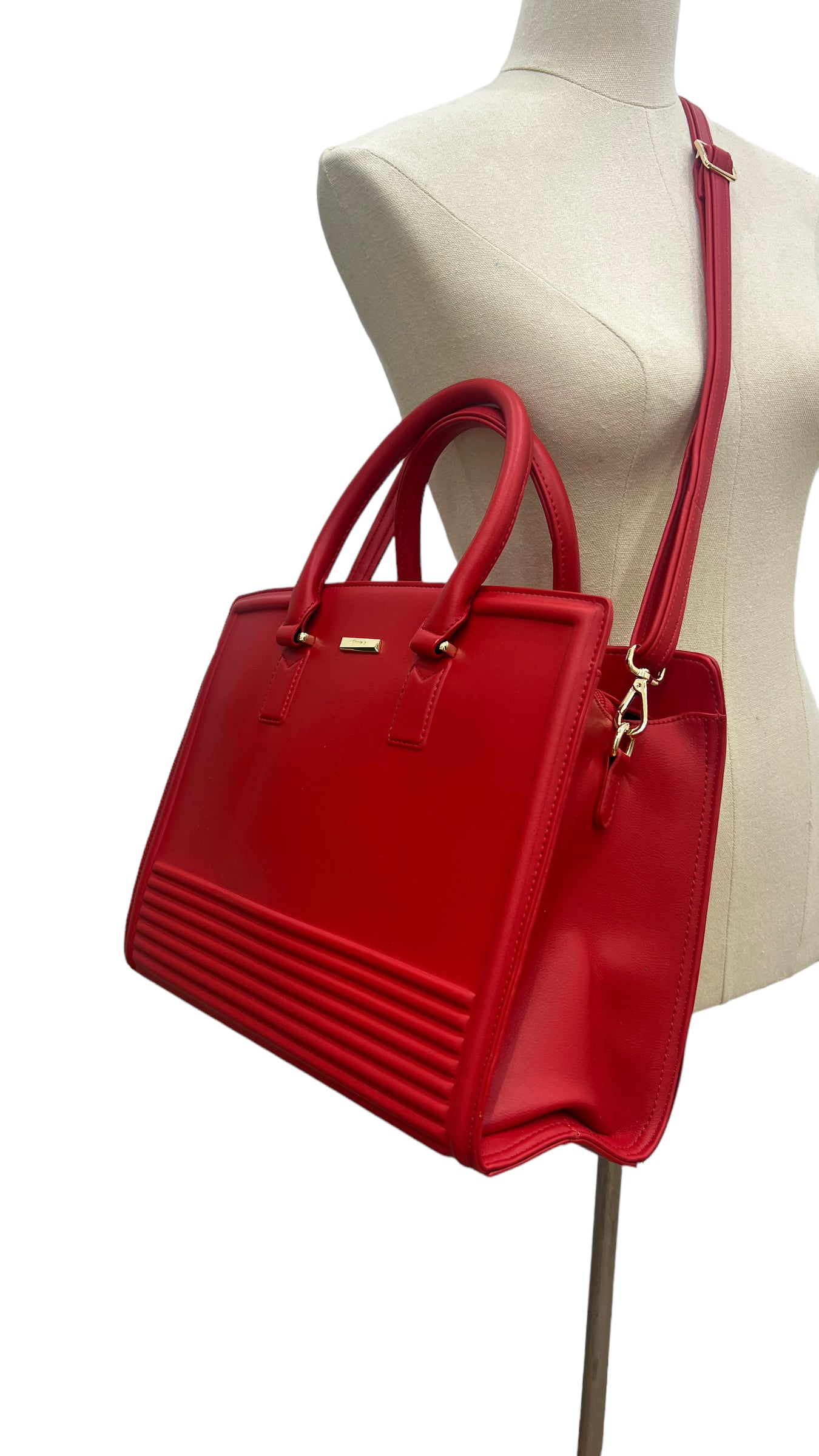 CHRISBELLA RED LARGE DOUBLE HANDLE STRUCTURED BAG