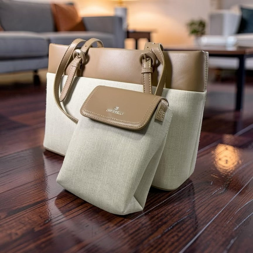 Chrisbella Contrast Tow-Tone Bag in Off-White