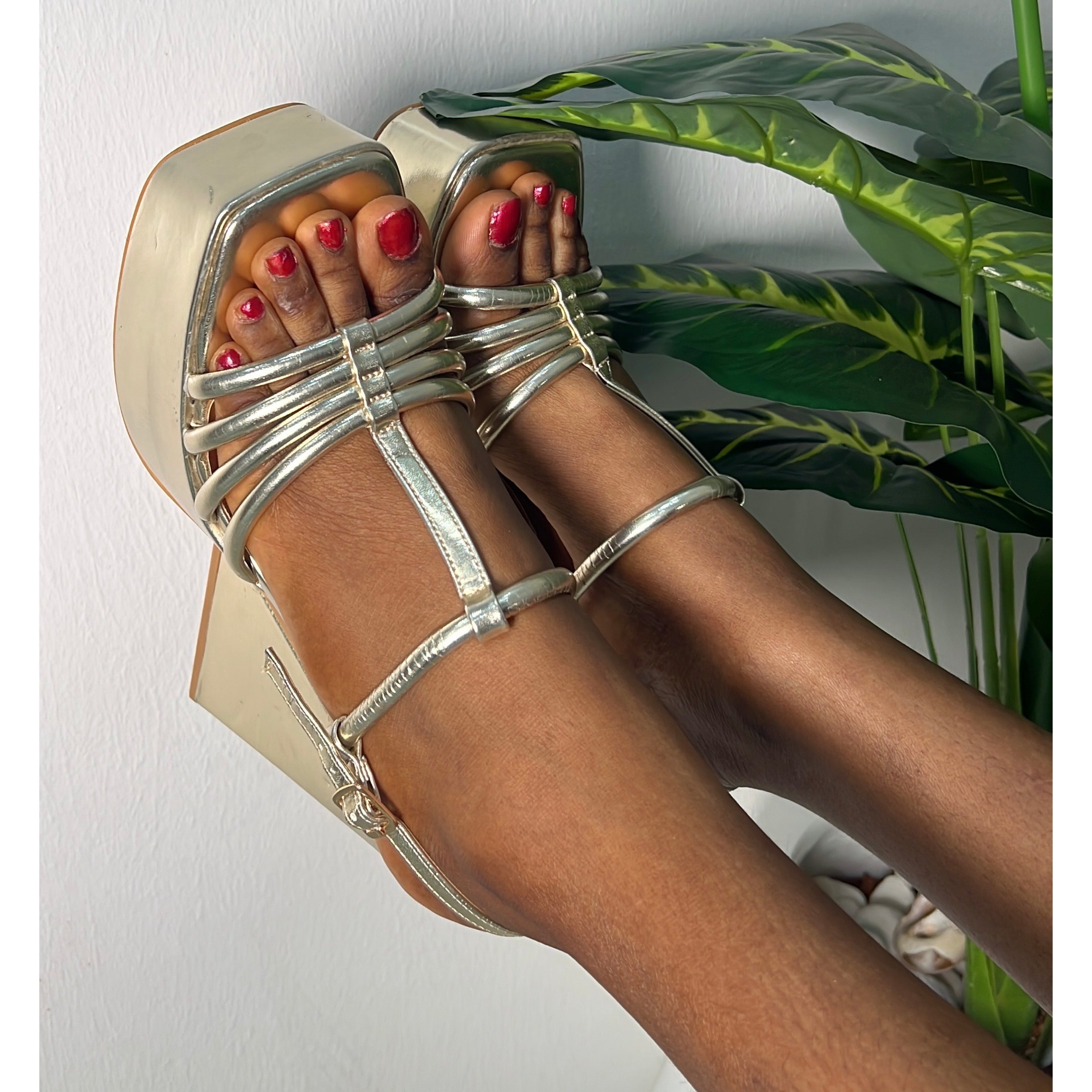 Icon Platform Block Heel Sandal in Gold