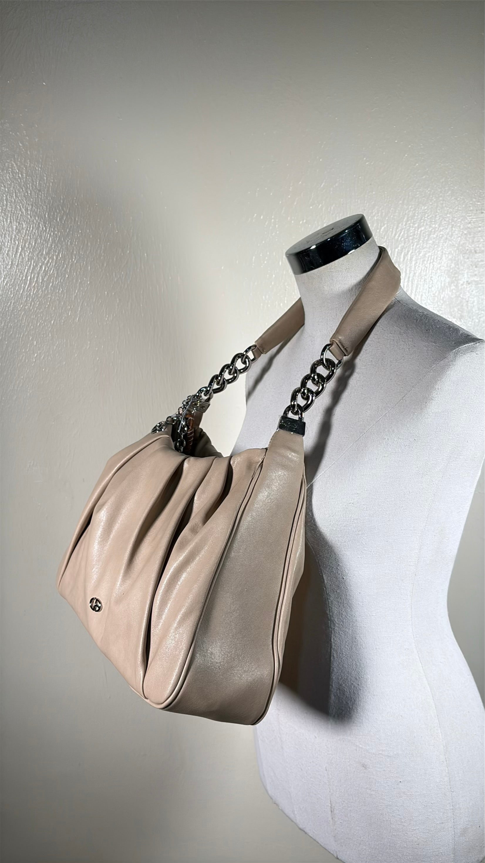 Chrisbella Ruched Deisgn Single Strap Bag in Beige