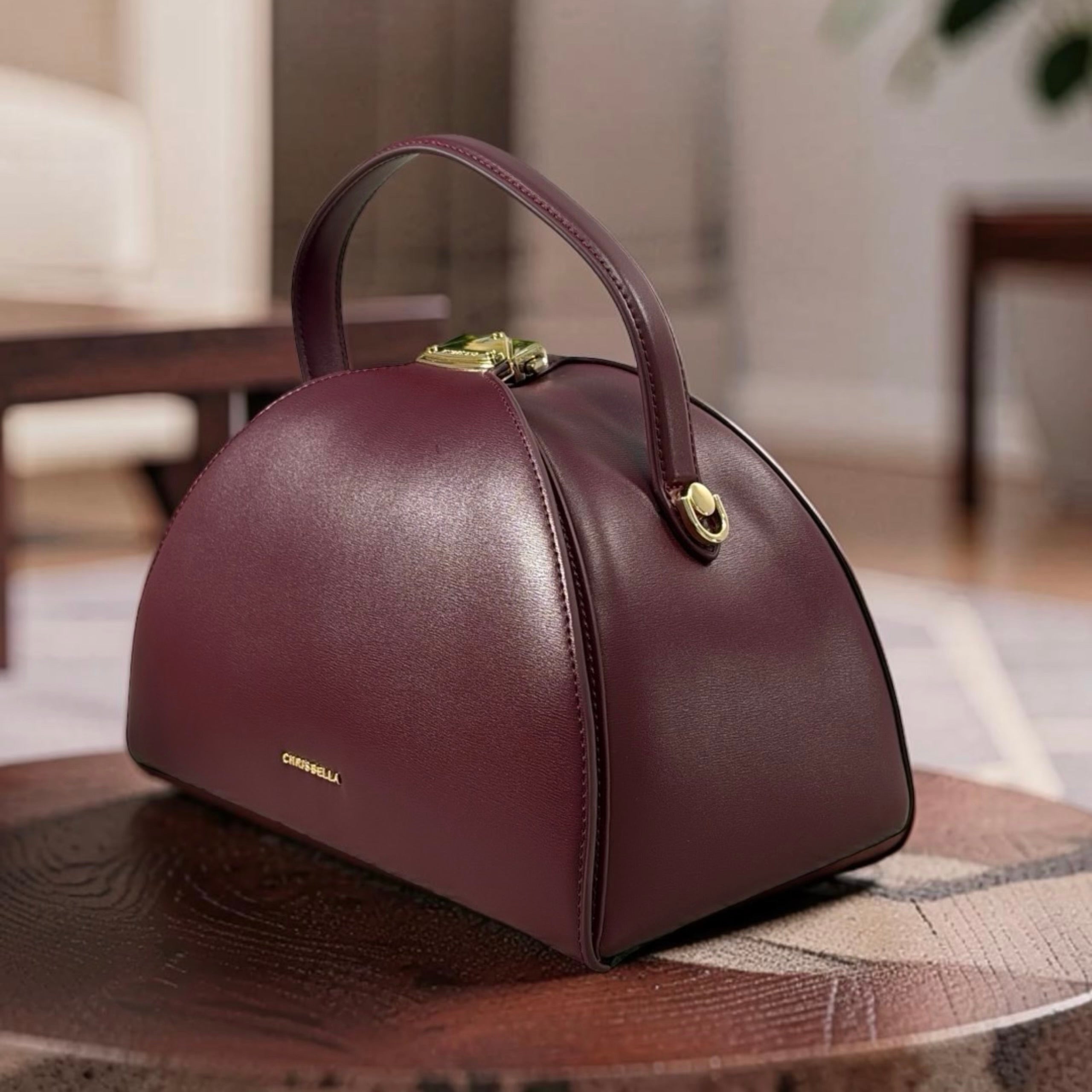 Chrisbella Semi-Circle Top Handle Bag in Burgundy