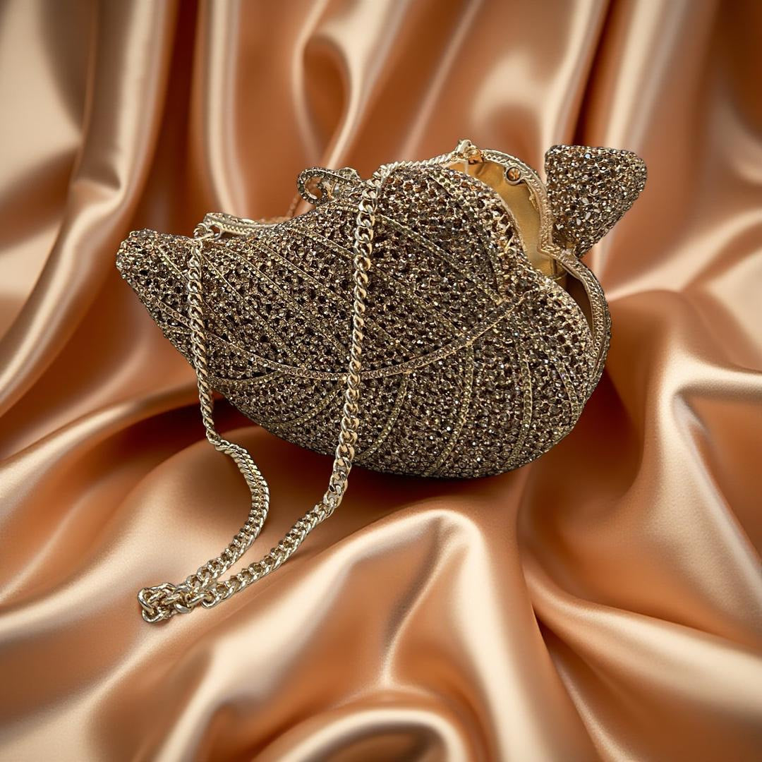 Barcelona Statement Leaf Design Clutch Purse with in Gold