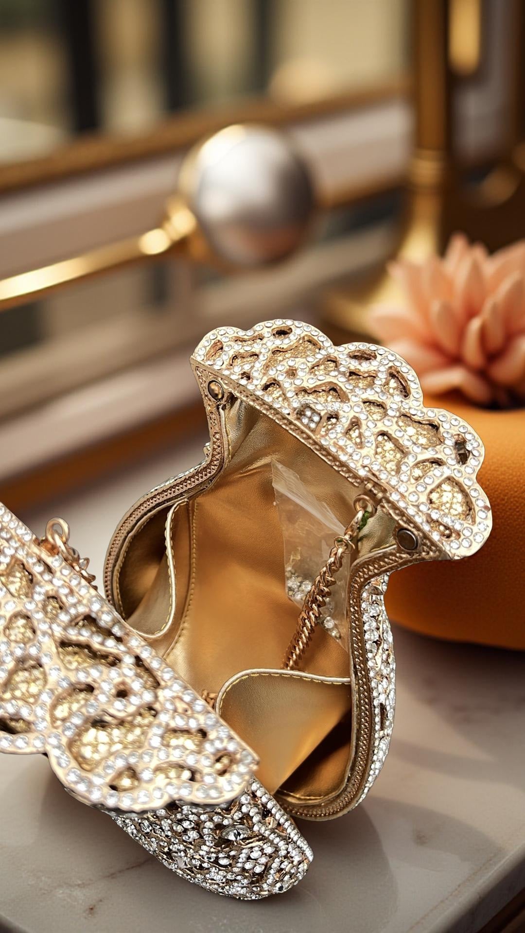 Portofino Luxe Clutch Structured Party Purse with Stones in Gold