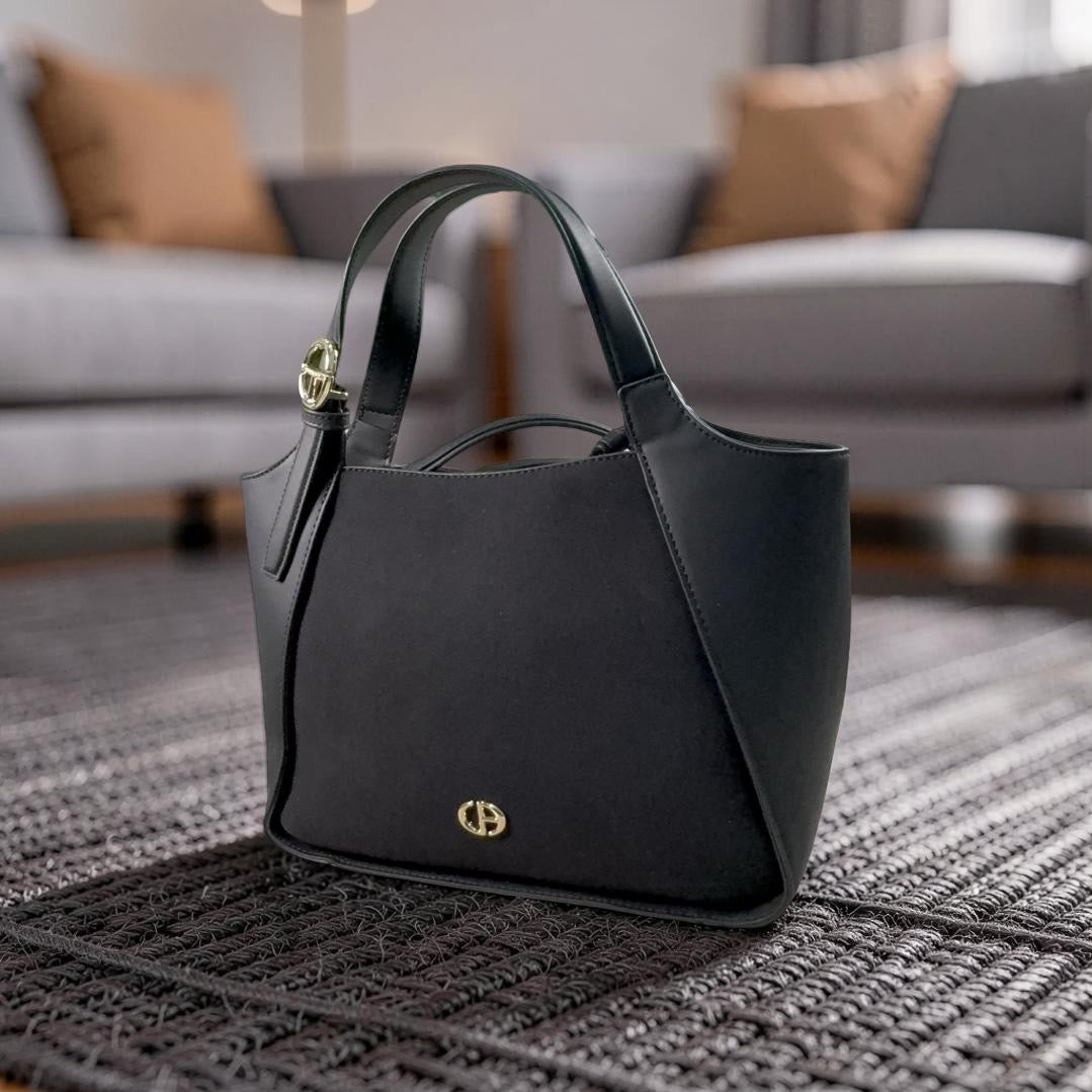 Chrisbella Suede detail Large Bag in Black