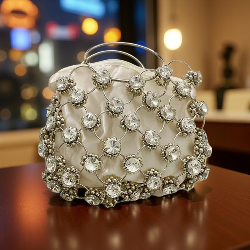 Ring Detai Embellished Stone Purse in Clear