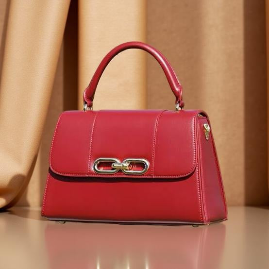Versse Top handle Structured Flap Bag in Red