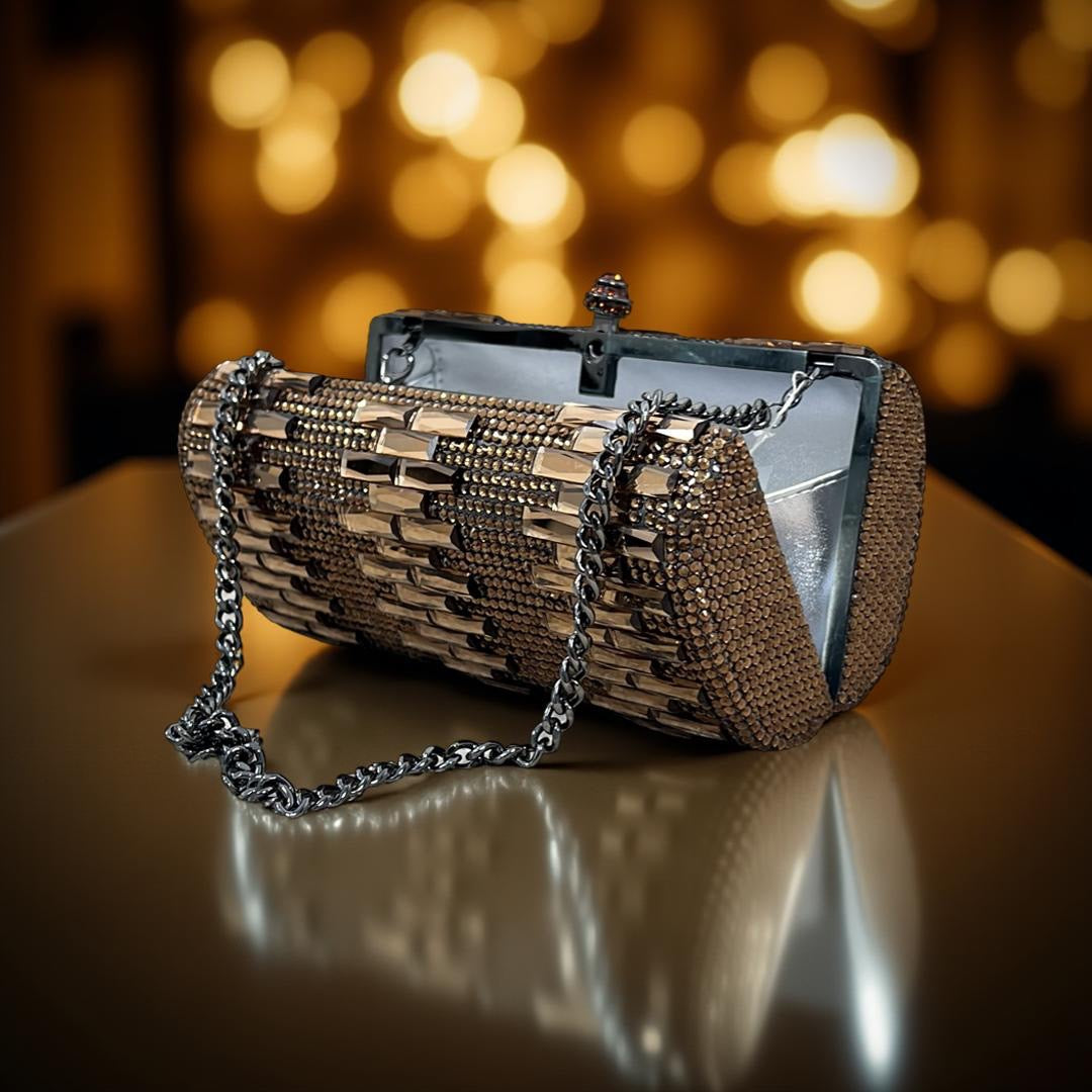 Zurich Swarovski Clutch Party Purse in Brown