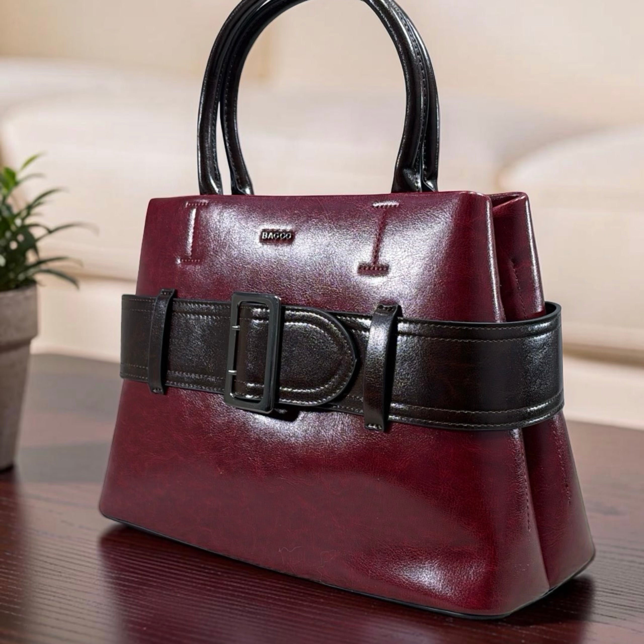 Bagco Belt-Detail Bag in Wine
