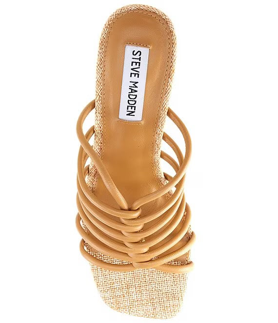 STEVE MADDEN TUBE STRAP CYLINDRICAL BLOCK HEEL MULE IN COGNAC