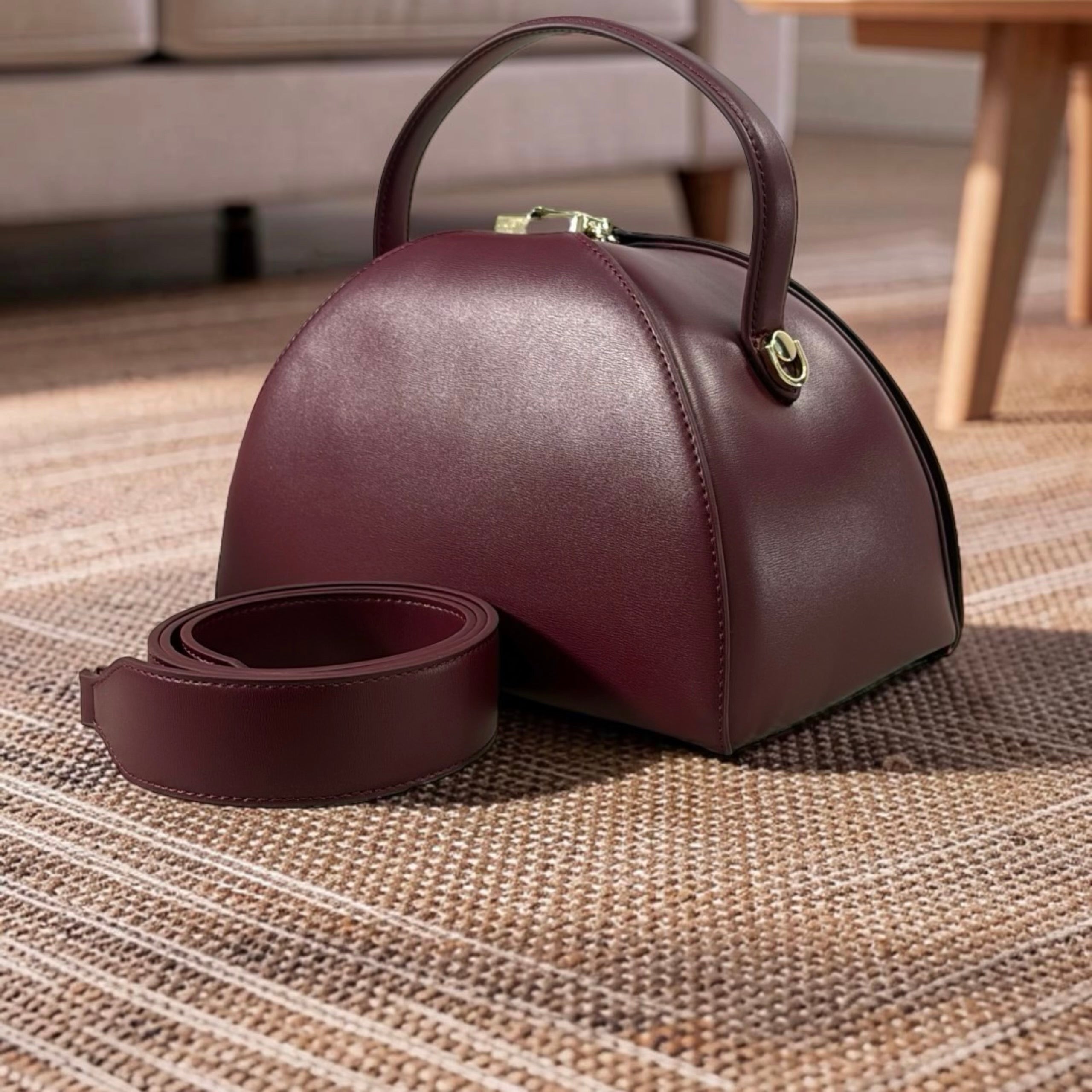 Chrisbella Semi-Circle Top Handle Bag in Burgundy