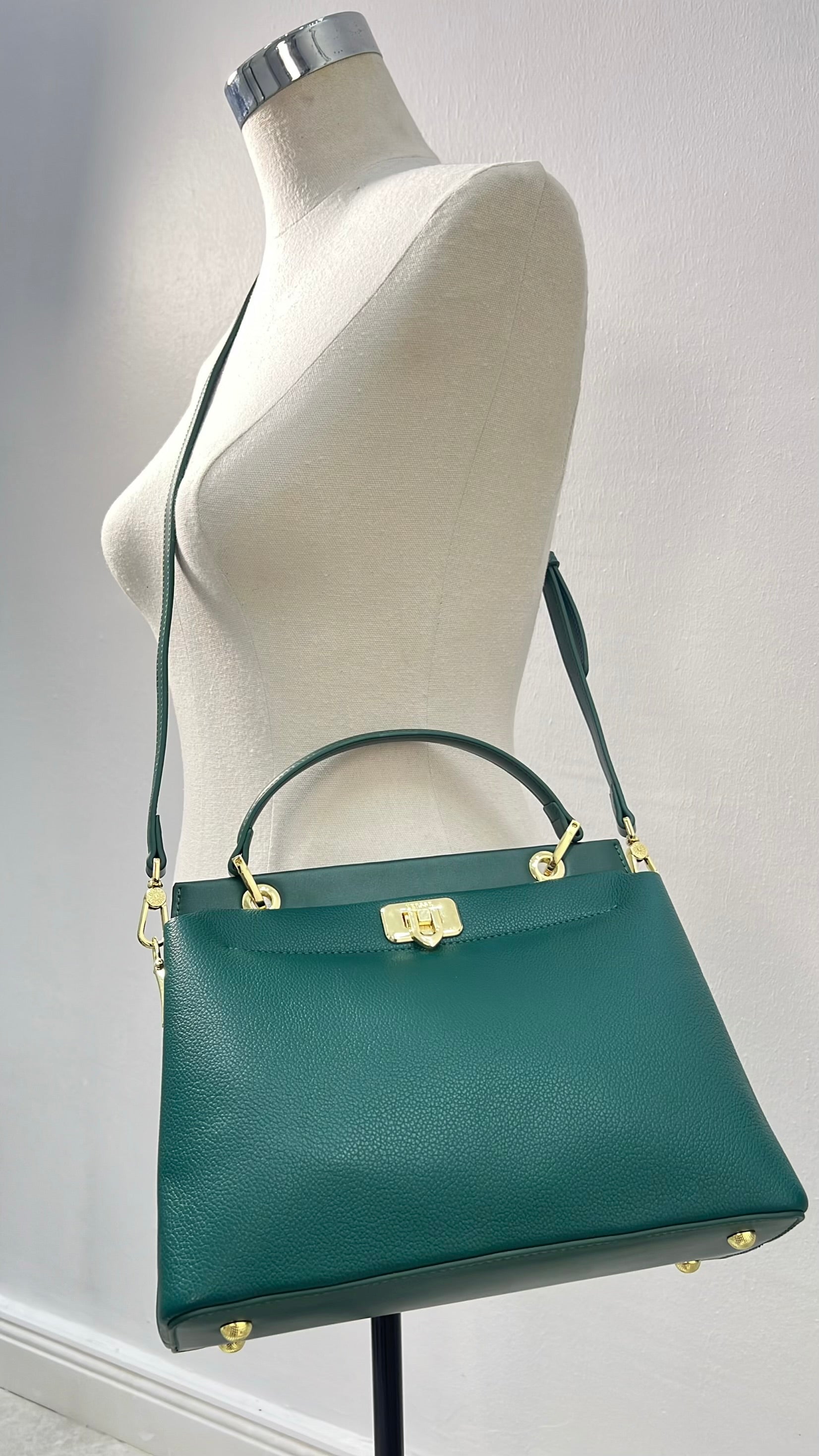 Versse Top Handle Textured Leather Bag in Green