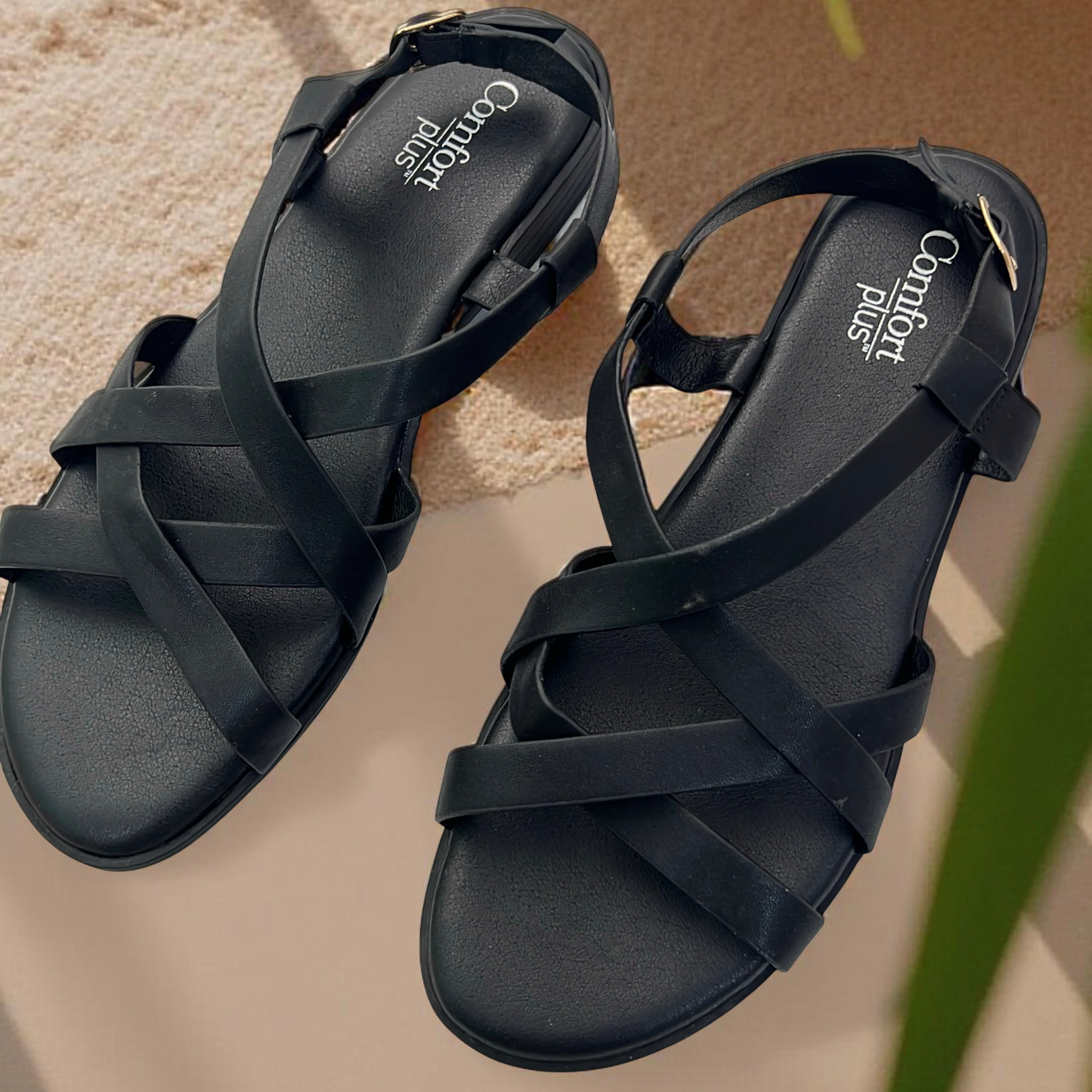 Comfort Plus Cross Toe Thong Sandals in Black