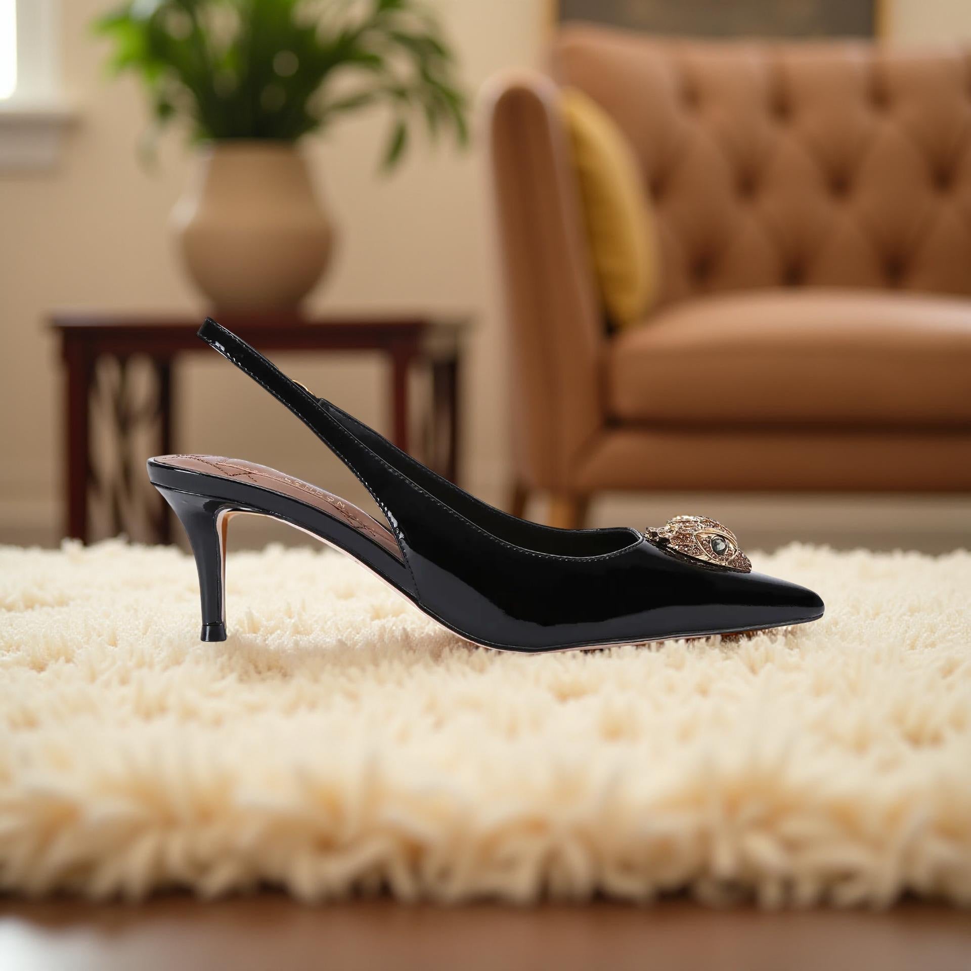 Kurt Geiger Patent Leather Slingback Heels in Black