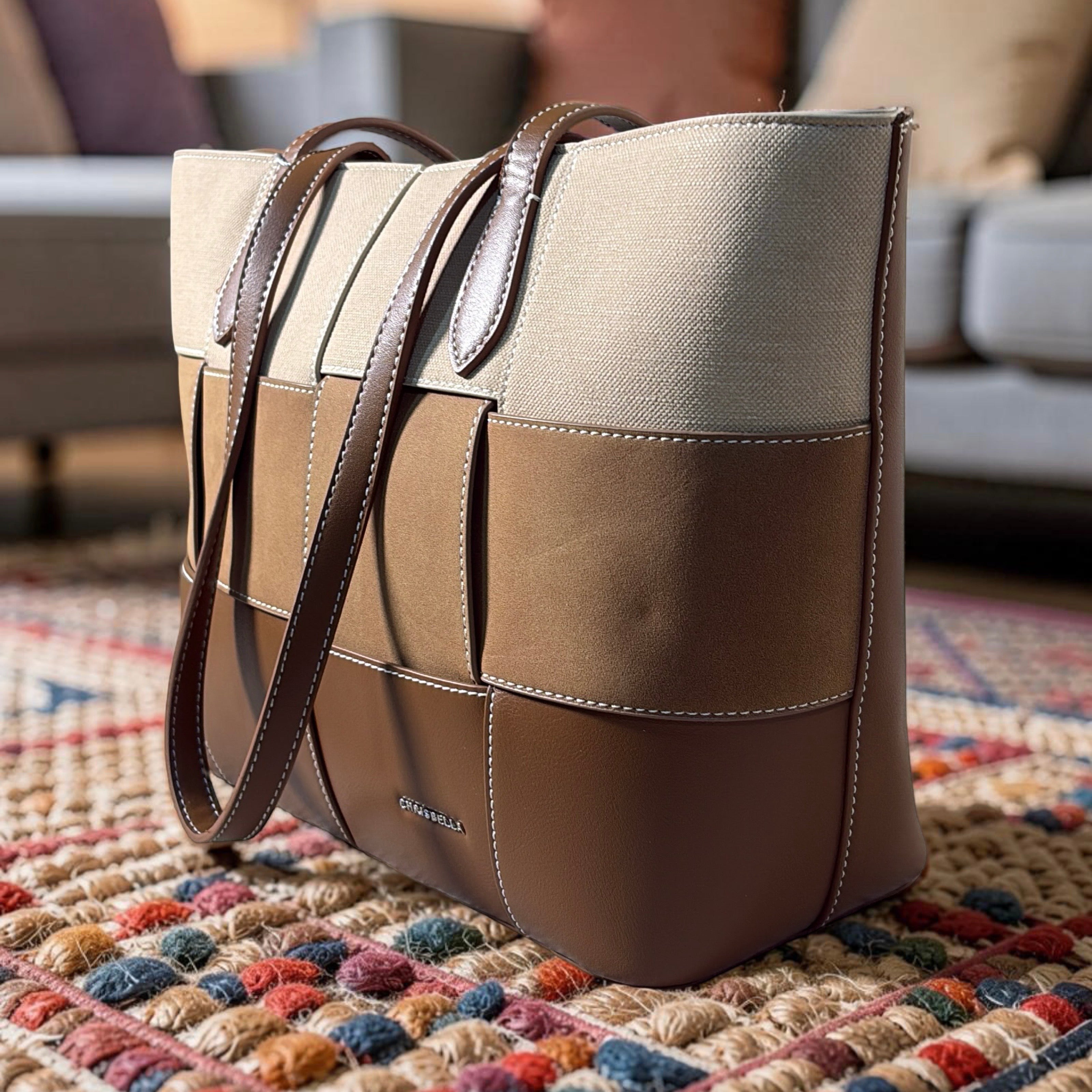 Chrisbella Mat Design Shoulder Bag in Brown