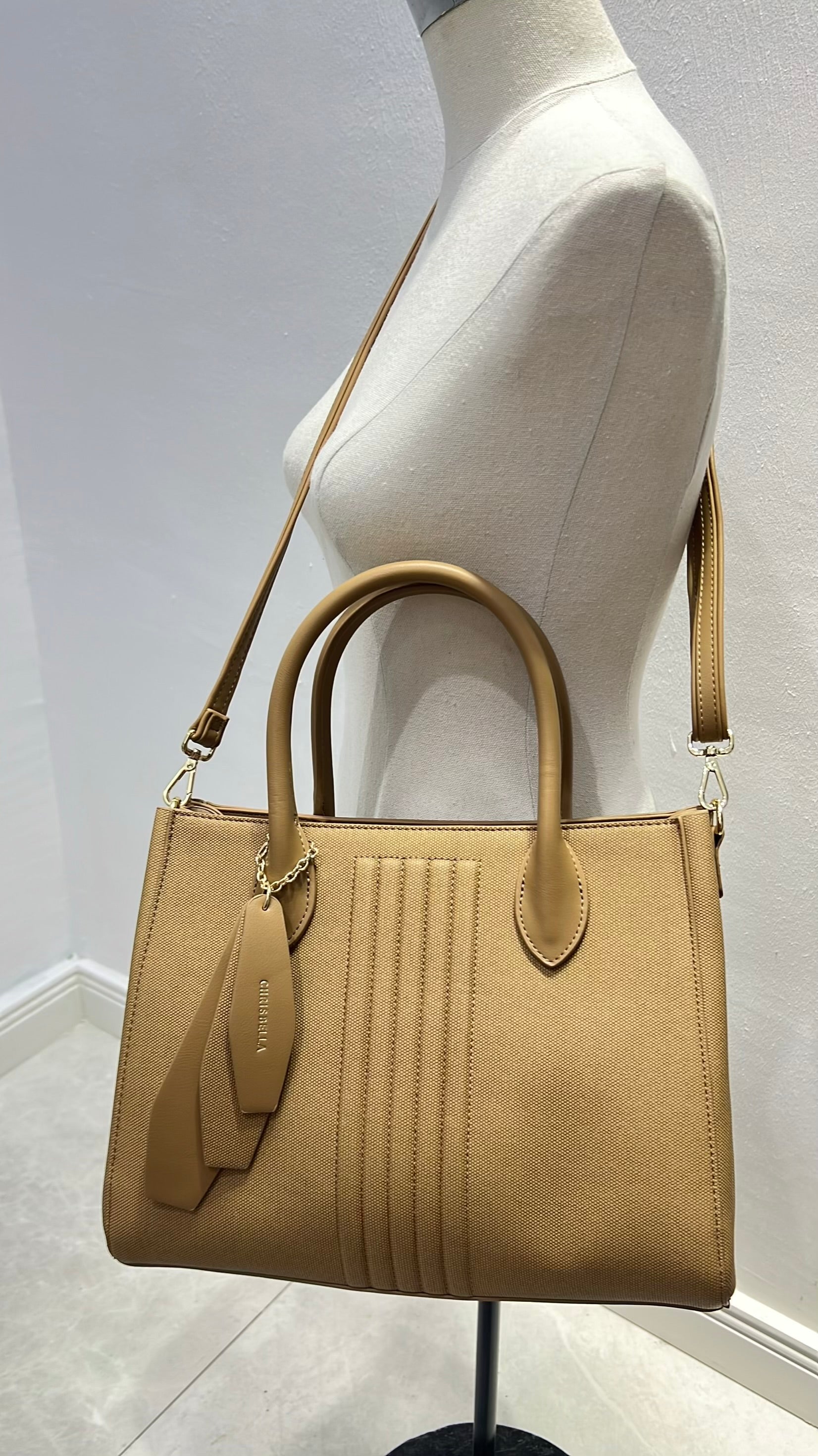 Chrisbella Charm Detail Textured Bag in Khaki