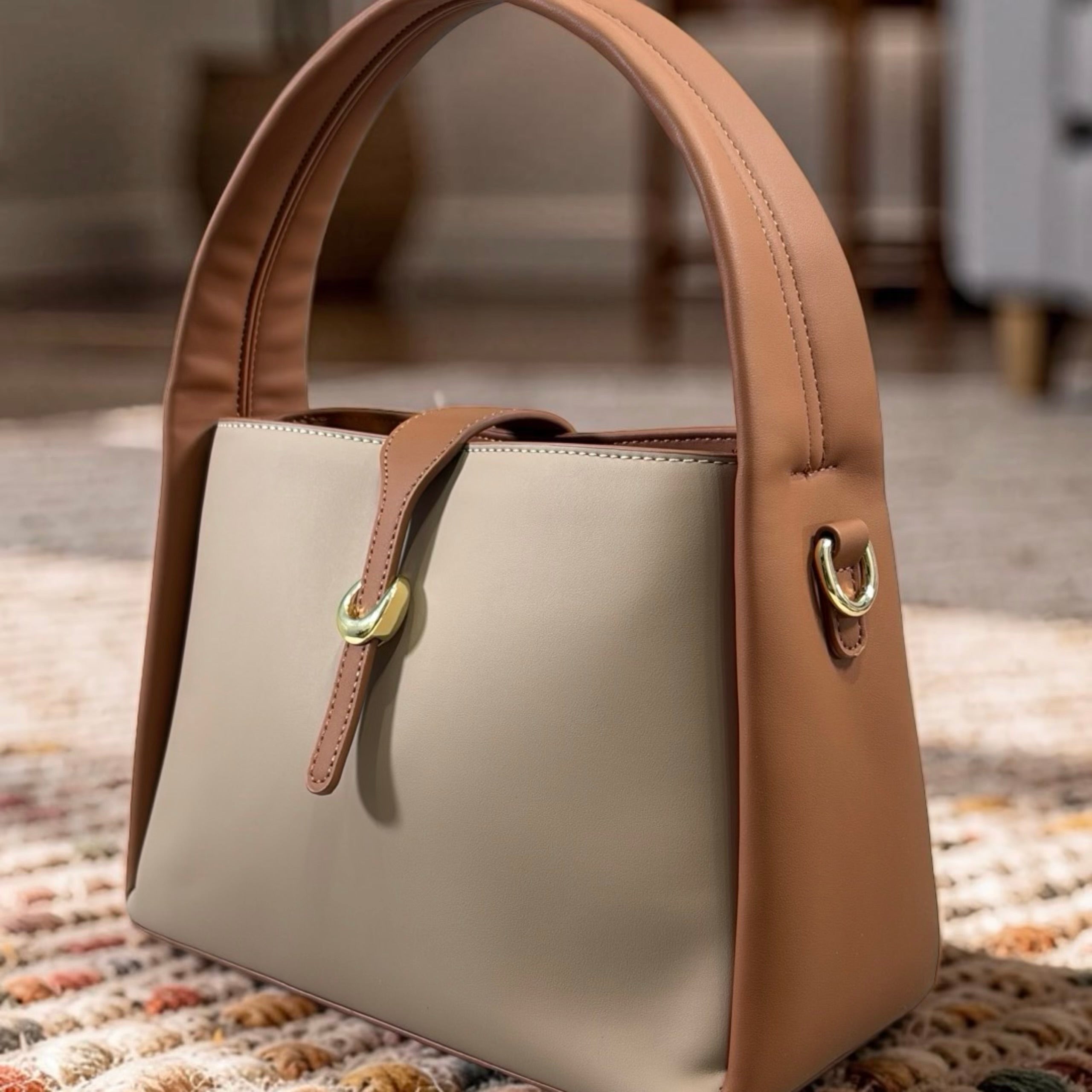 Holley Vivi Two-Tone Design Shoulder Bag in Khaki/Brown