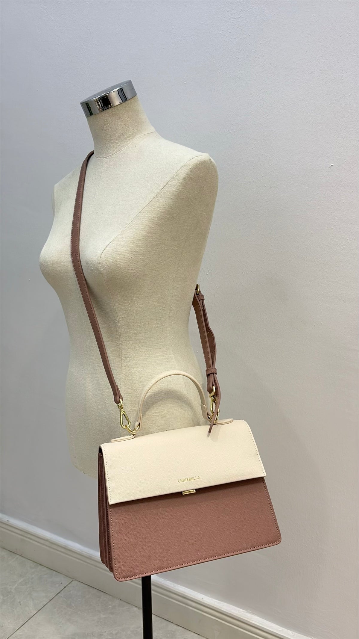 Chrisbella Structured Top Handle Bag in Pink Mix