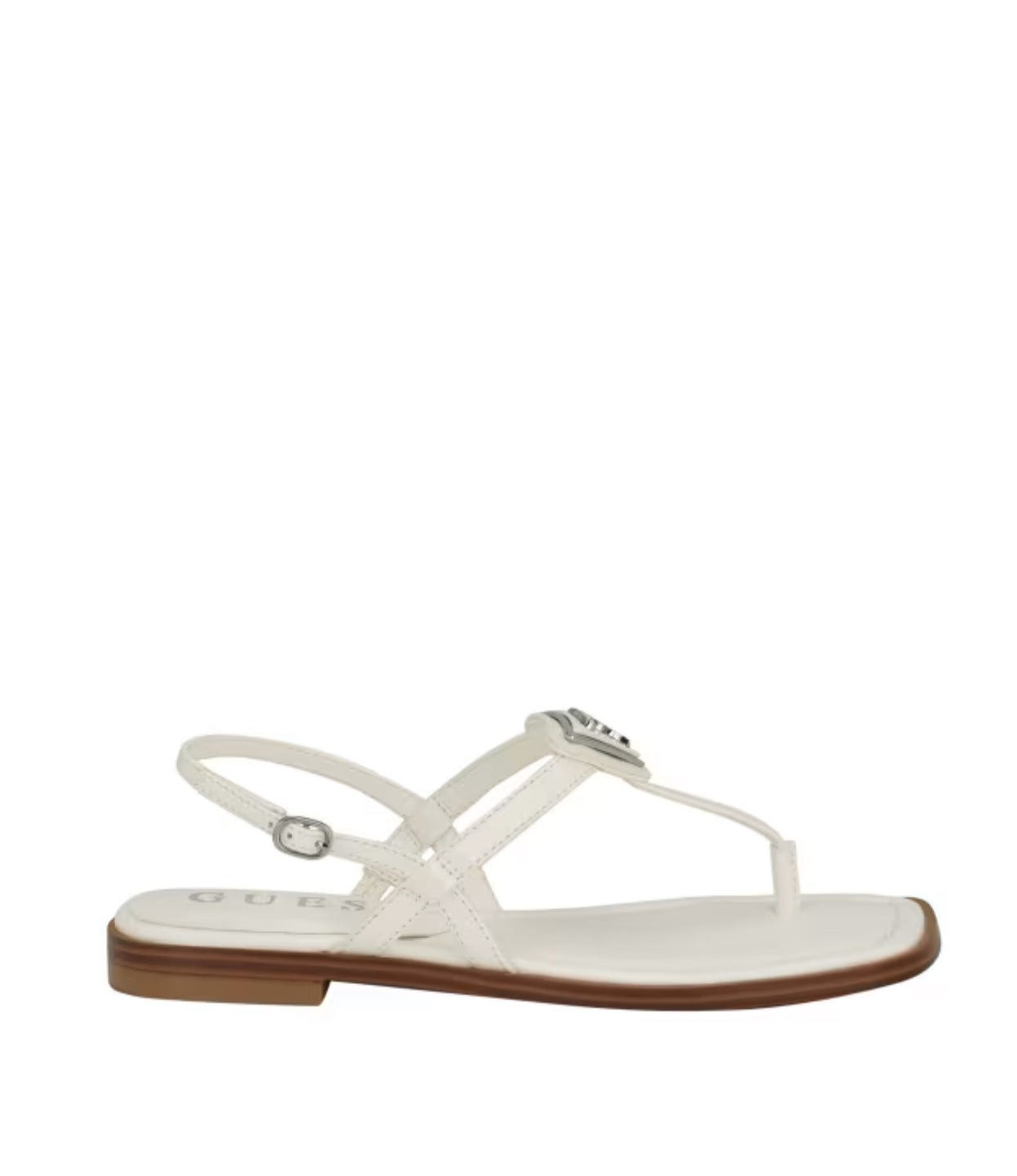 GUESS T-STRAP LOGO DETAIL SANDAL IN WHITE