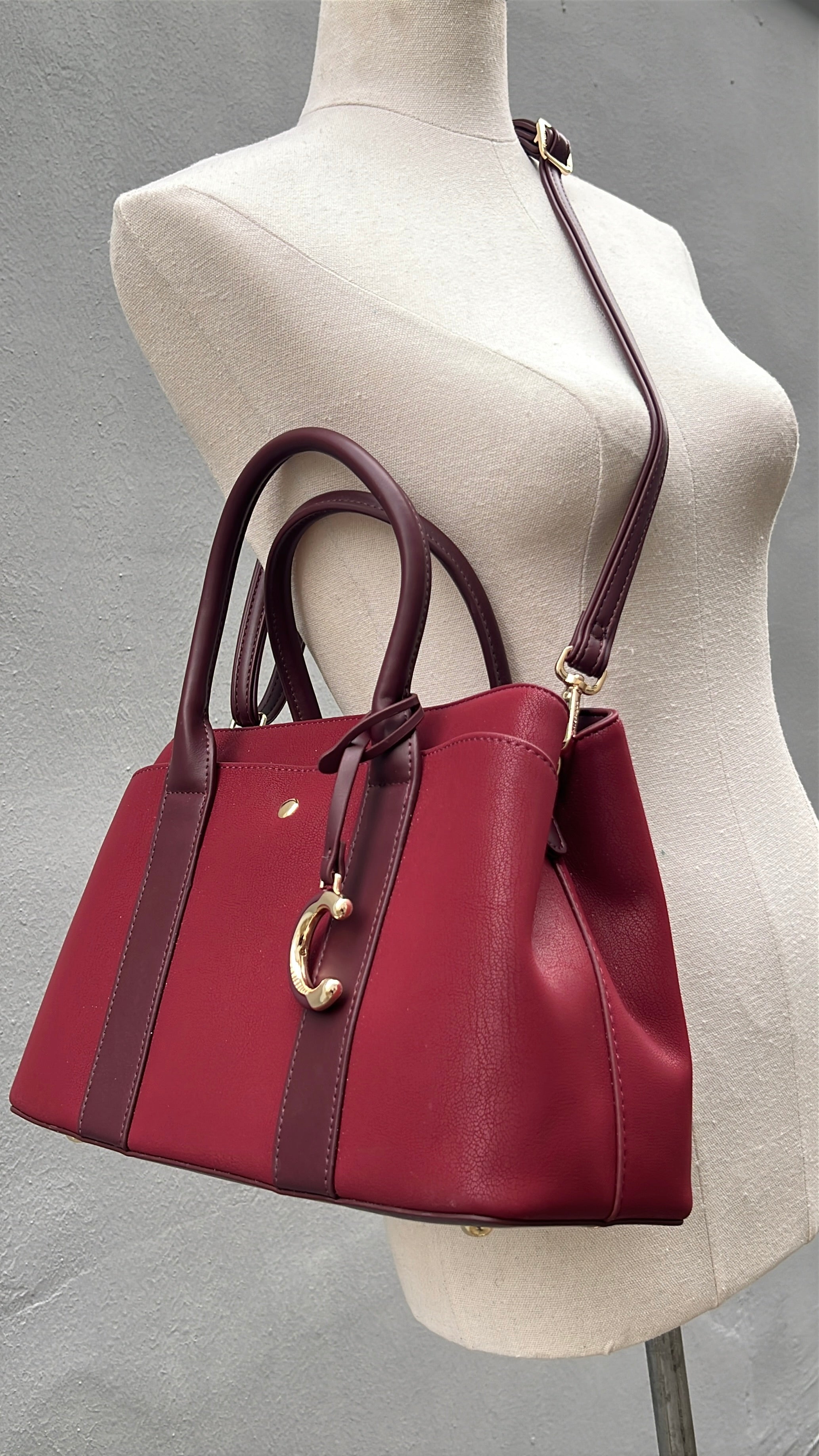 Chrisbella Medium Double Handle Bag in Wine