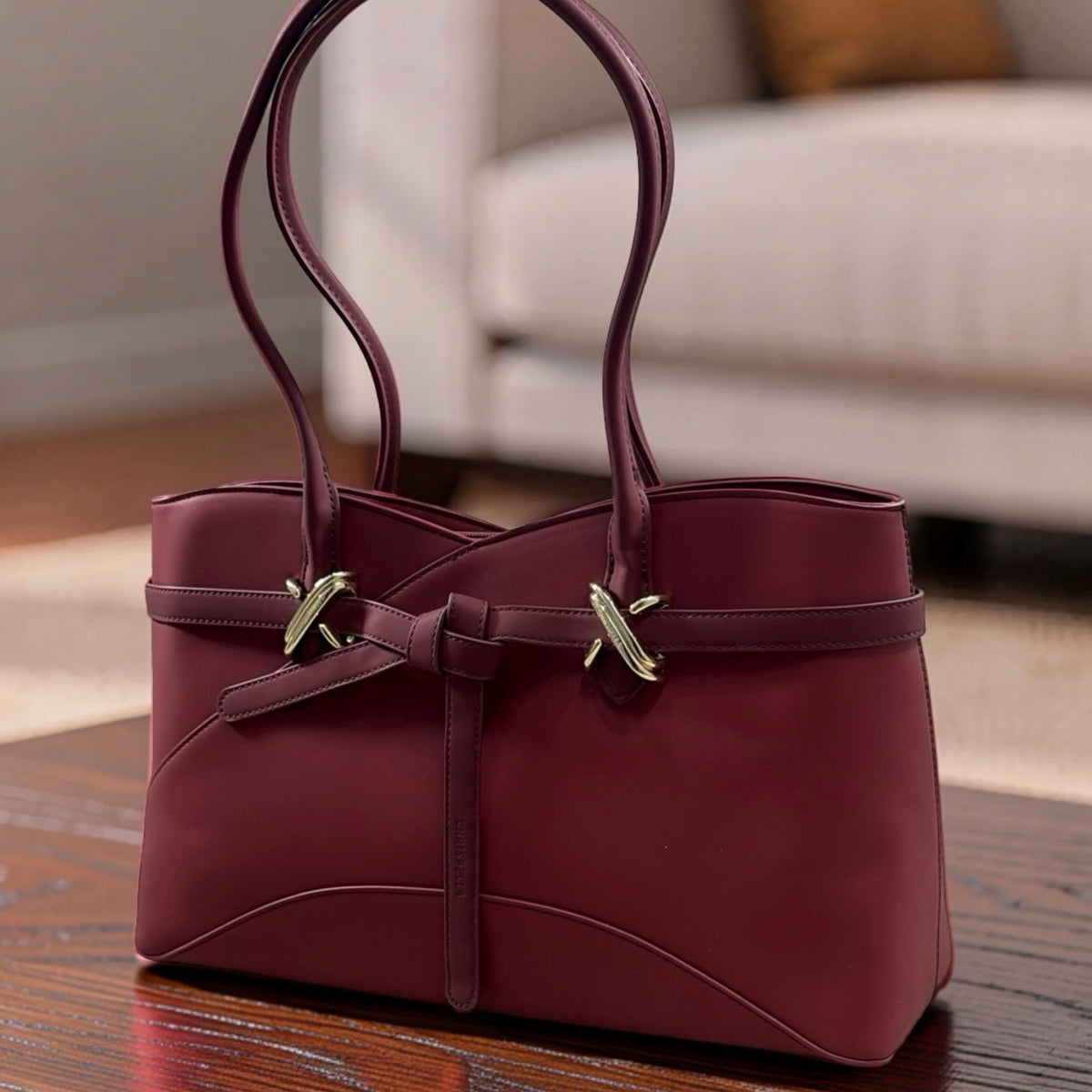 Chrisbella Landscape-Design Belt-Detail Bag in Wine