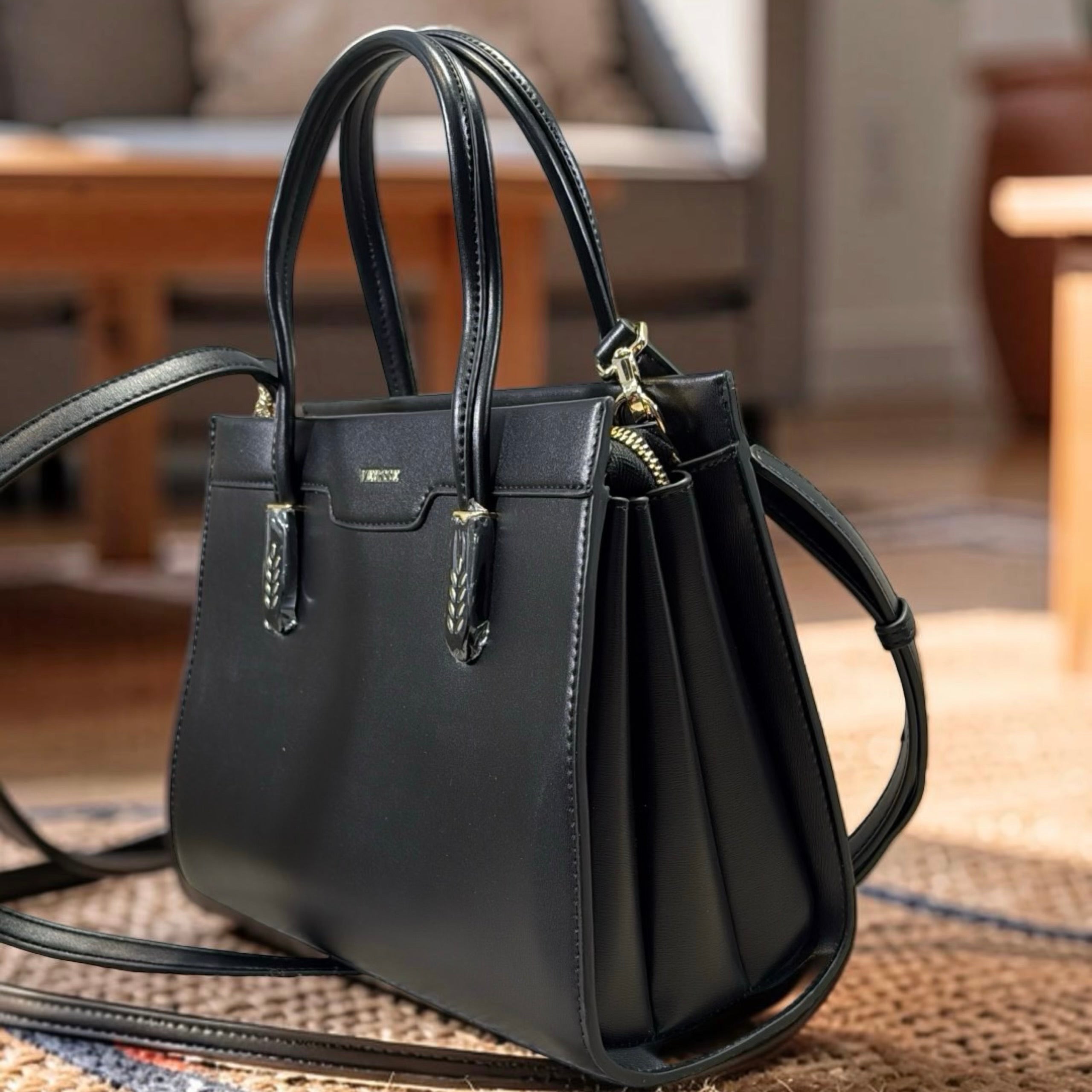Versse Detail Handle Structured Bag in Black
