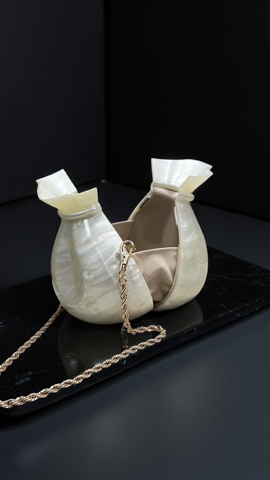 Acrylic Pot-Shaped Clutch Purse in Ivory