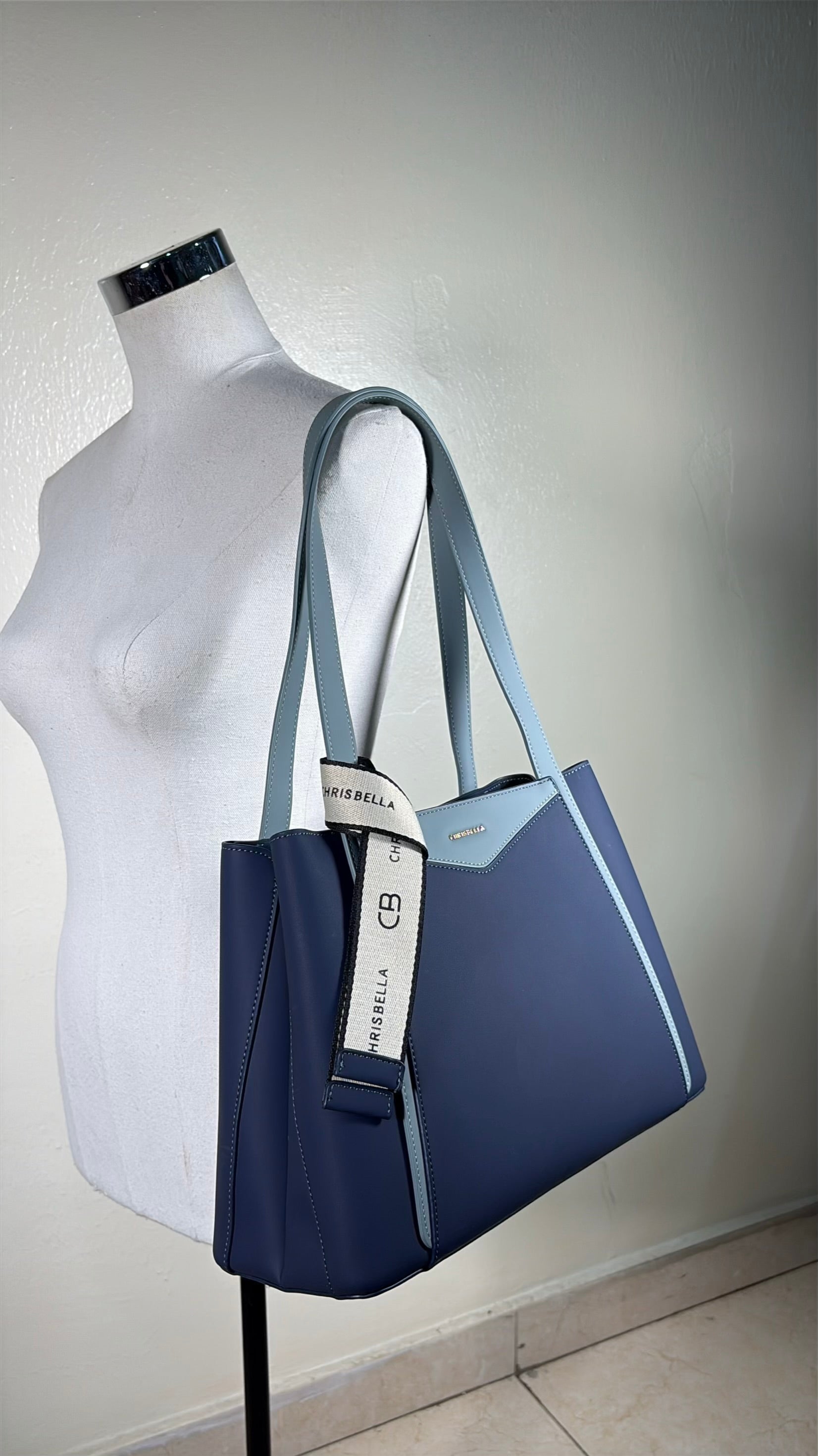 Chrisbella 2-in-1 Contrast Color Shoulder Bag in Navy