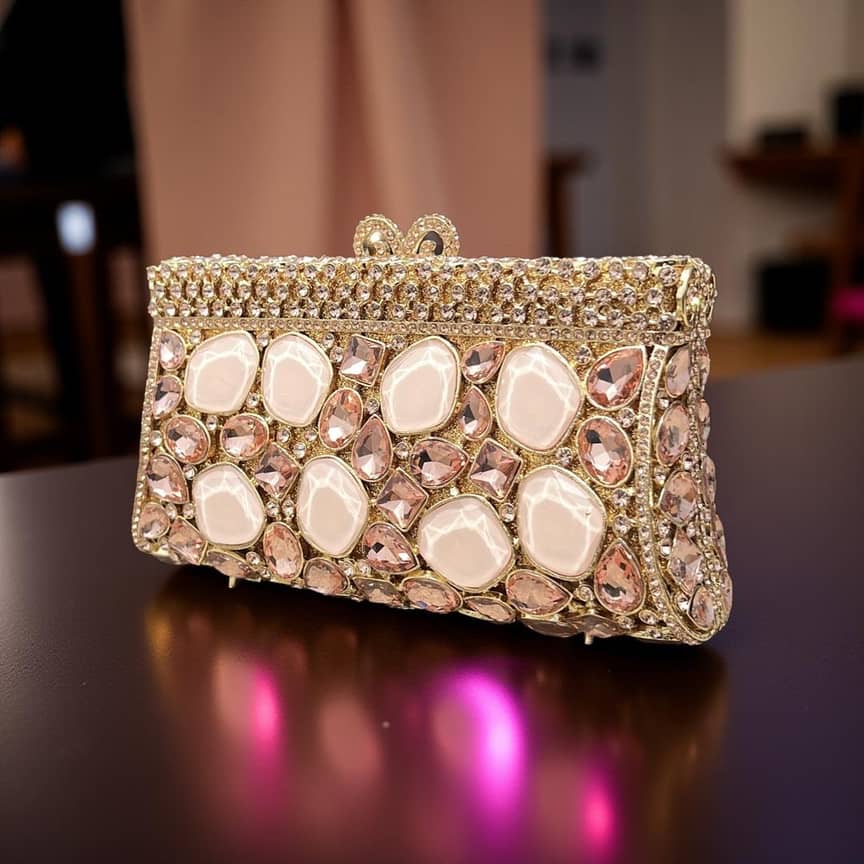 Cairo Glam Clutch Statement Rosegold Purse with Crystals