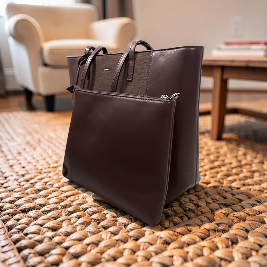 Chrisbella Two-Tone Large Tote in Coffee