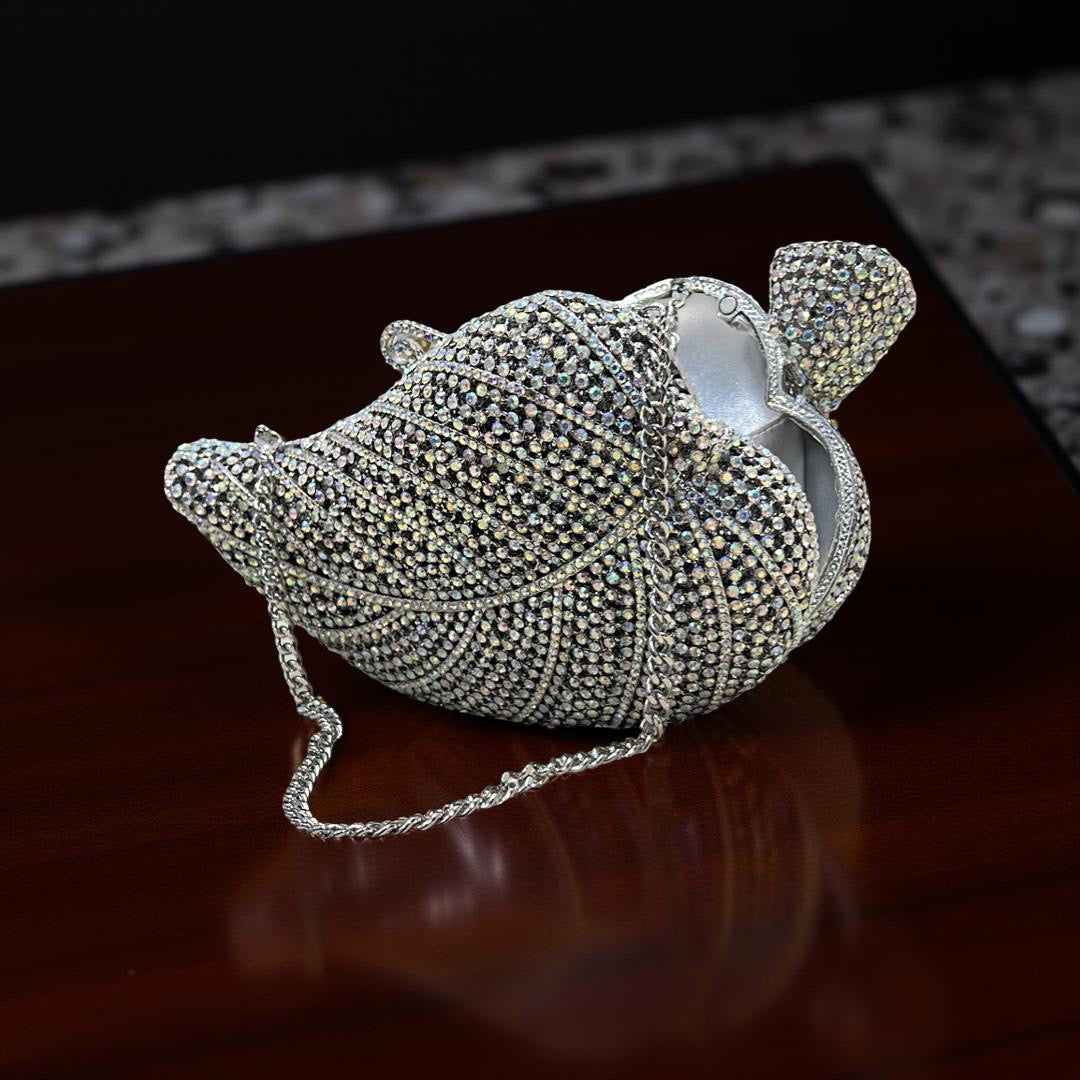 Barcelona Statement Leaf Design Clutch Purse with in Silver