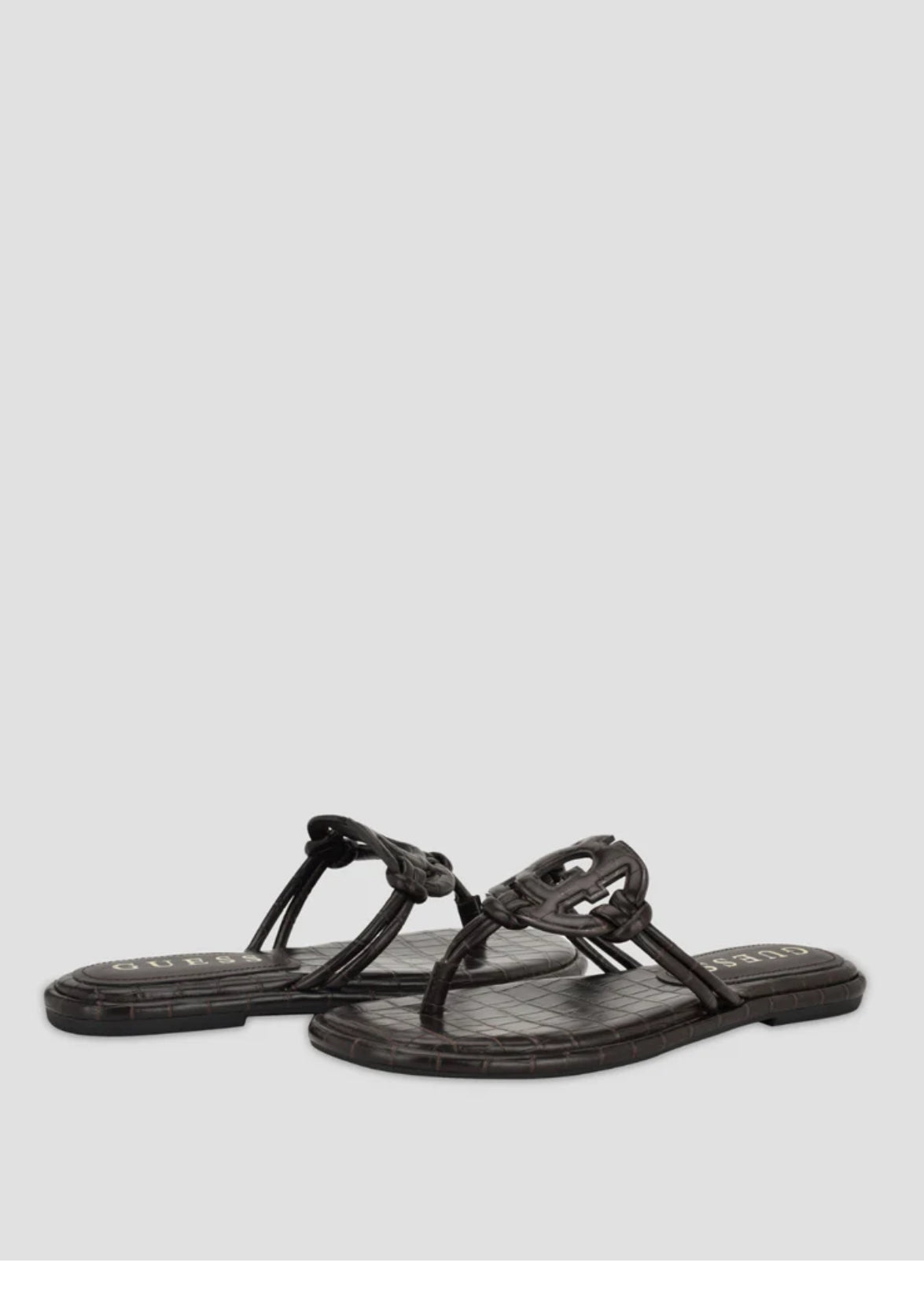 Guess Faux Croc Skin Leather Slippers in Dark Brown