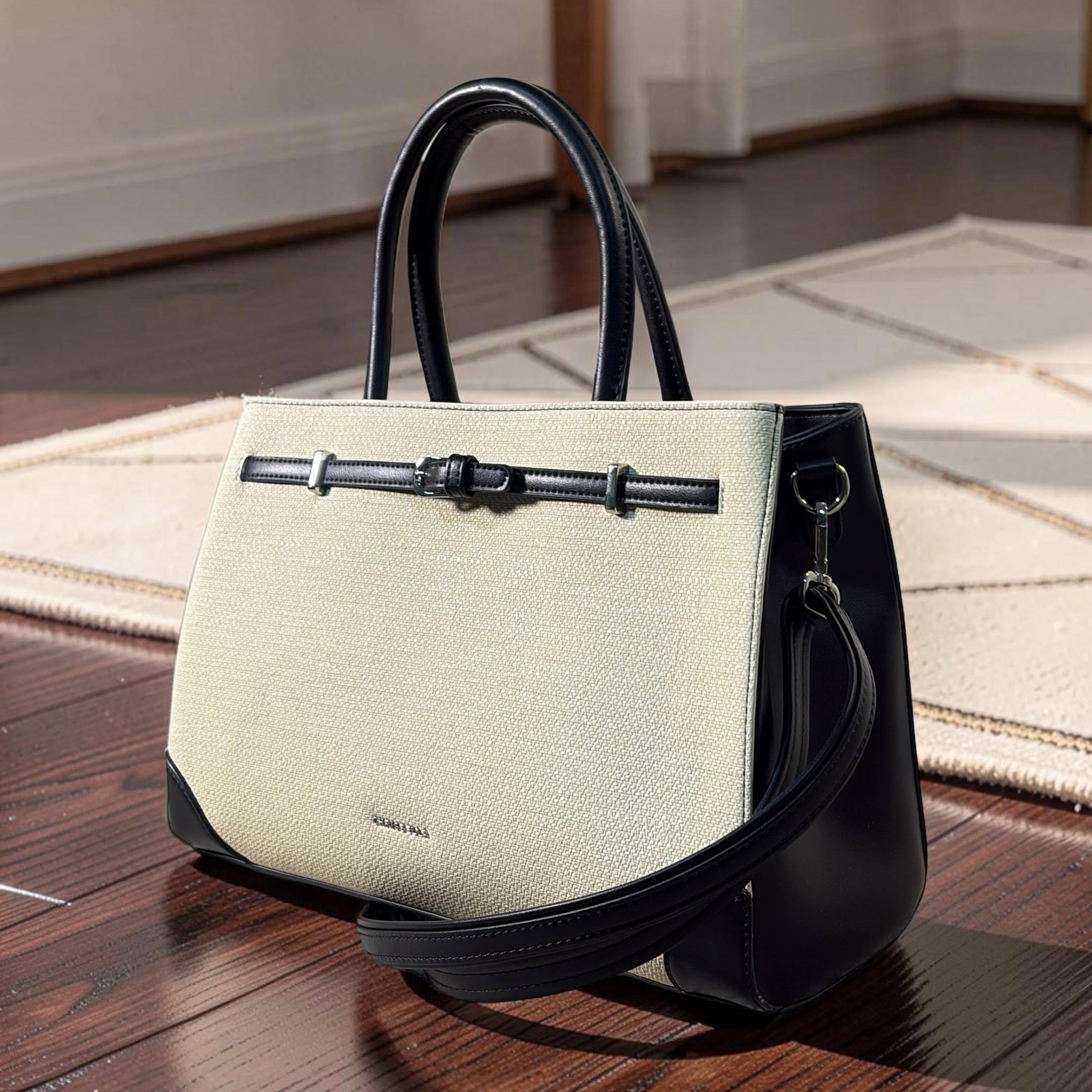 Chrisbella Buckle Detail Structured Bag in Black