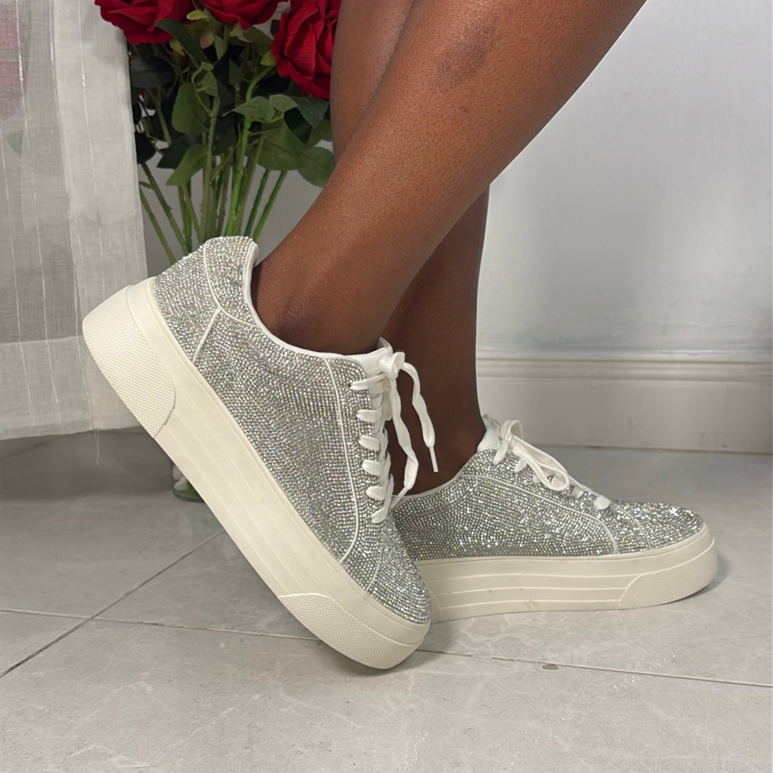 Jessica Simpson Embellished Lace-Up Dress Sneakers in White