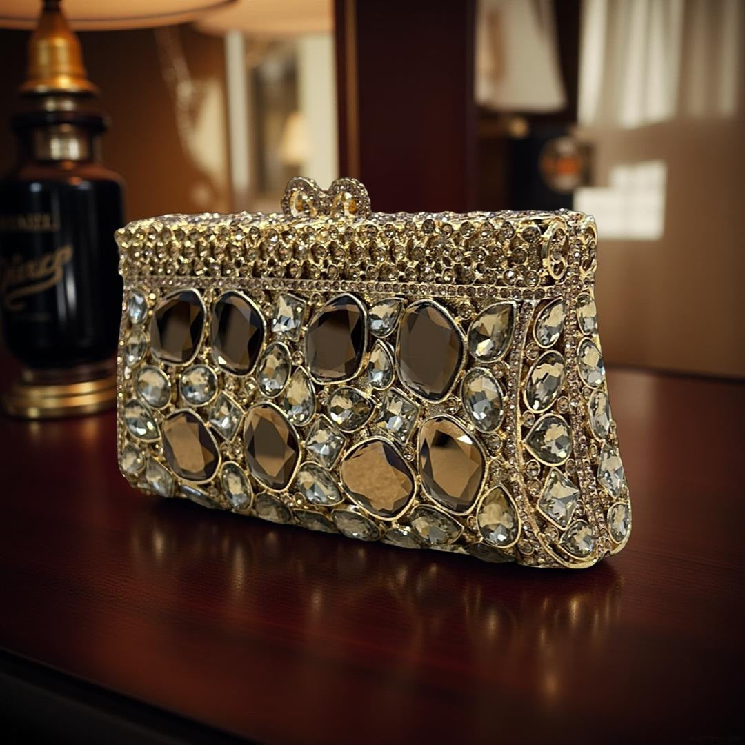 Cairo Glam Clutch Statement Purse with Crystals in Gold