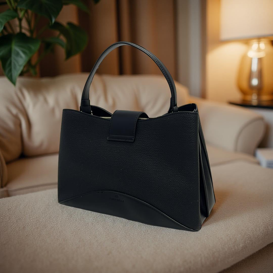 Chrisbella Contrast Leather Triple Compartment Bag in Black