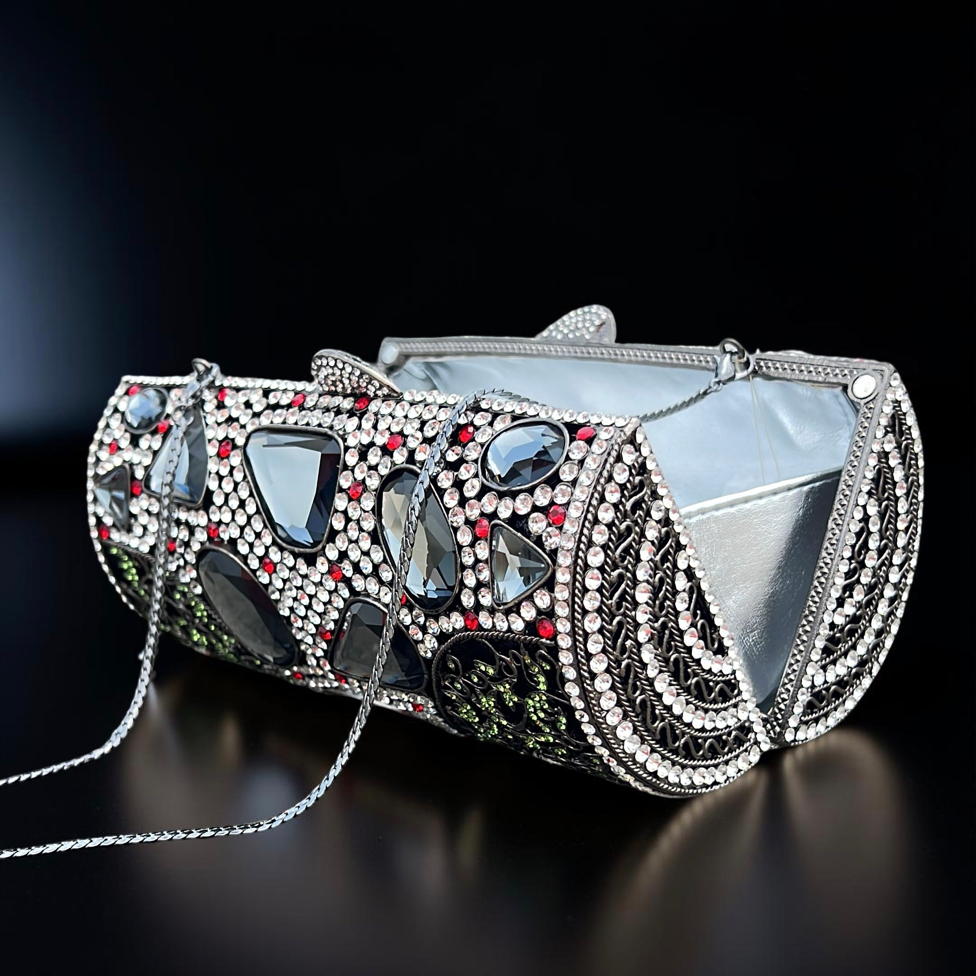 Monaco Sparkle Clutch Rhinestone Evening Bag with Chain Strap in Multi