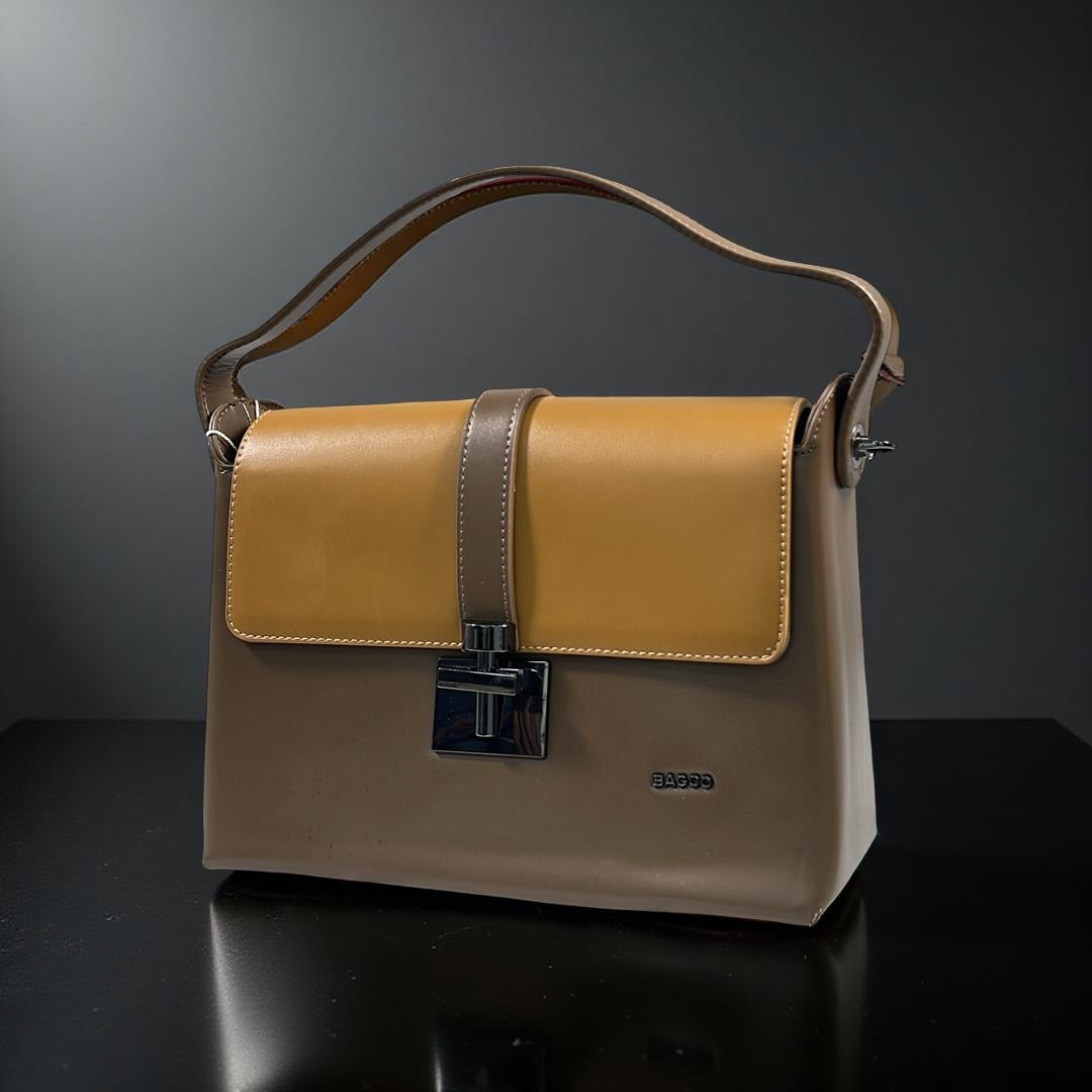 Bagco Tow-Tone Structured Top-Handle Bag in Coffee