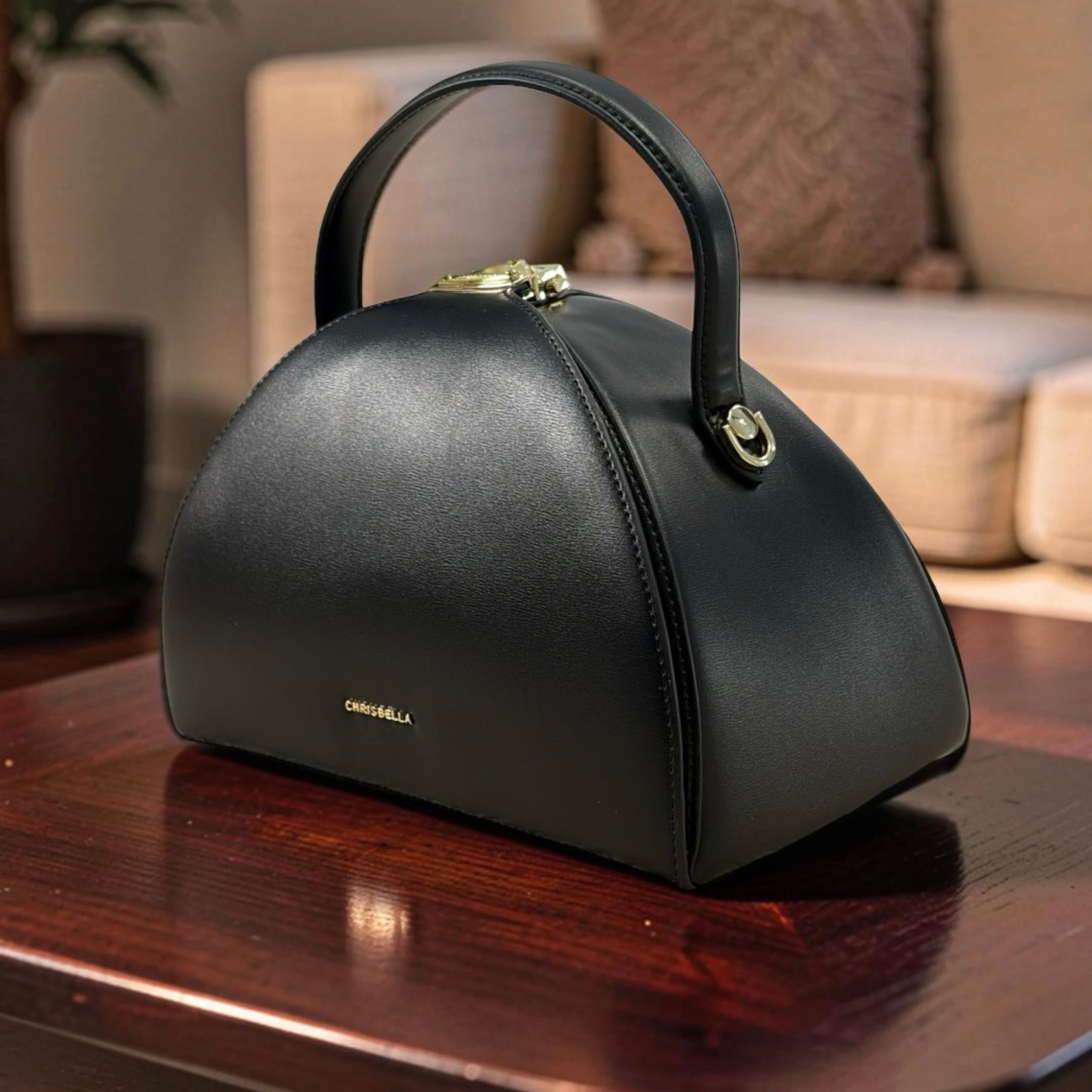 Chrisbella Semi-Circle Top Handle Bag in Black
