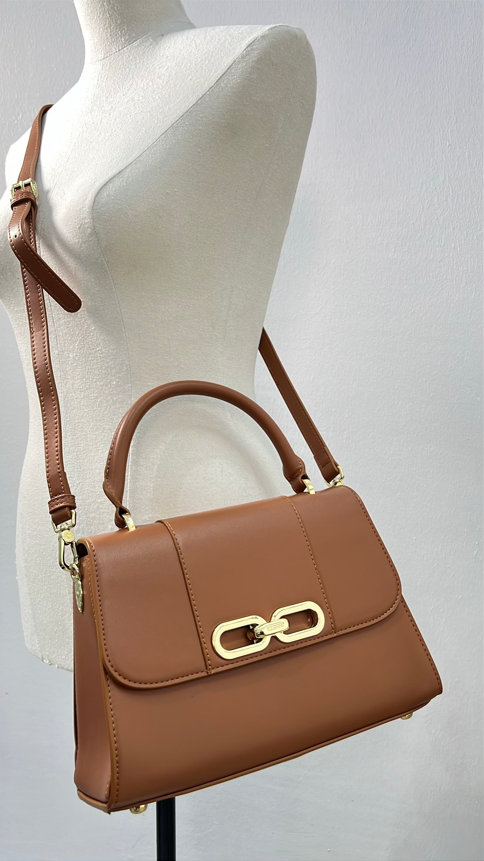 Versse Top handle Structured Flap Bag in Brown